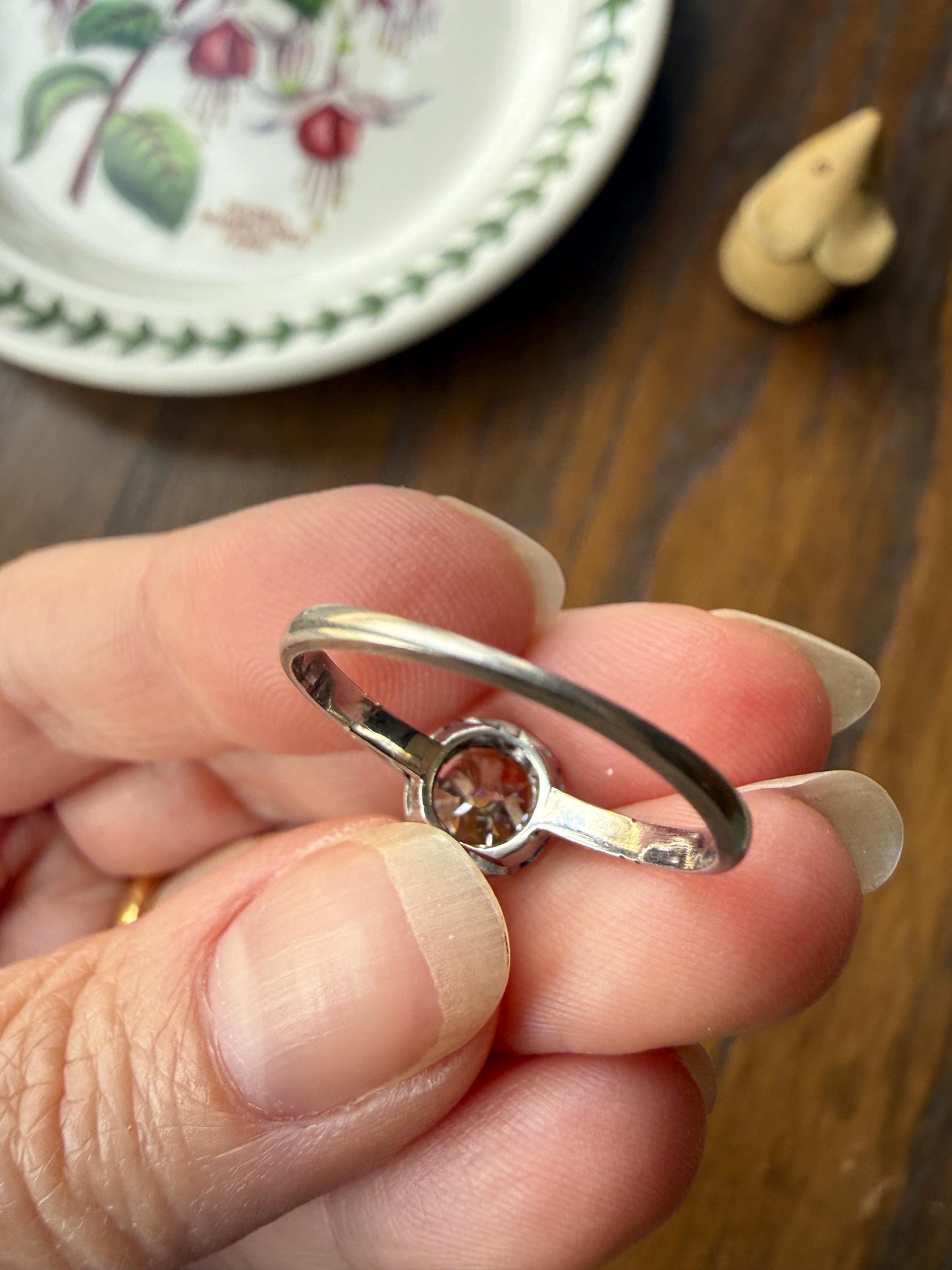 CHAMPAGNE Extra Chunky Old Mine Cut DIAMOND Eye Clean .8 Carat Antique Solitiare Ring French Platinum Skinny Band Engagement OMC