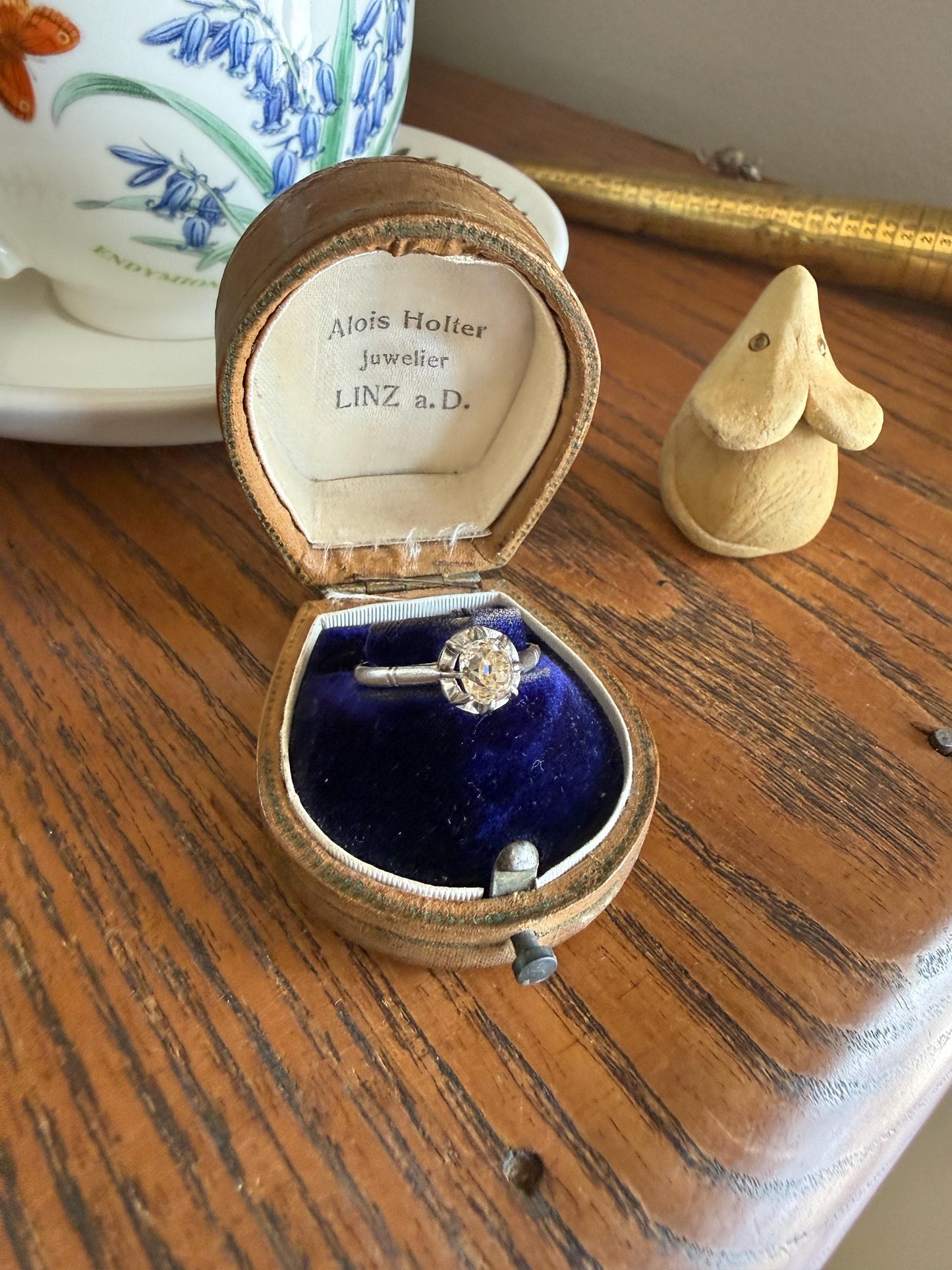 CHAMPAGNE Extra Chunky Old Mine Cut DIAMOND Eye Clean .8 Carat Antique Solitiare Ring French Platinum Skinny Band Engagement OMC