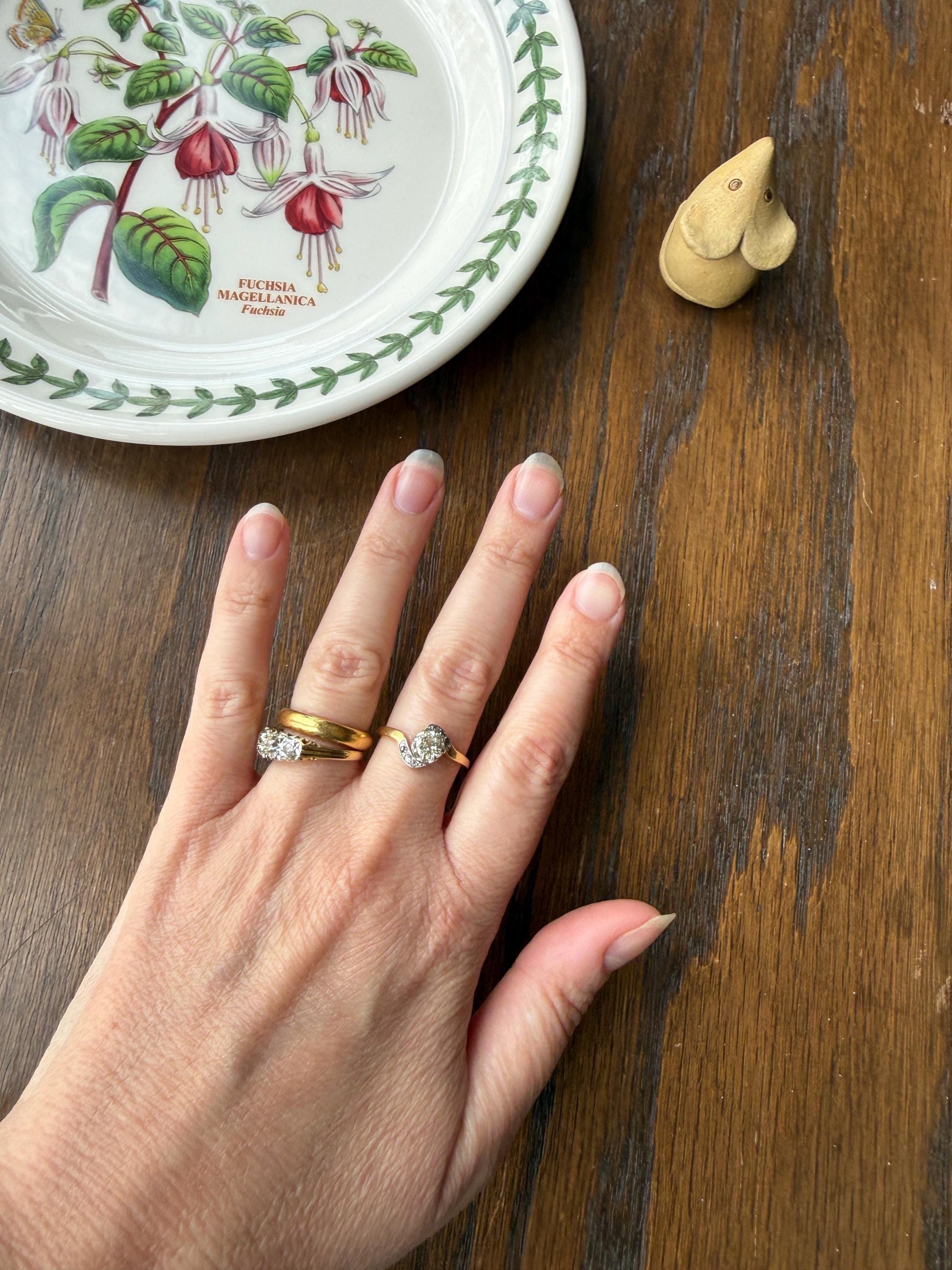 French Antique .6 Carat Natural Old Mine Rose Cut DIAMOND Solitaire Swirling Bypass 18k Gold Solid Ring Ornate Stacker Unique Engagement