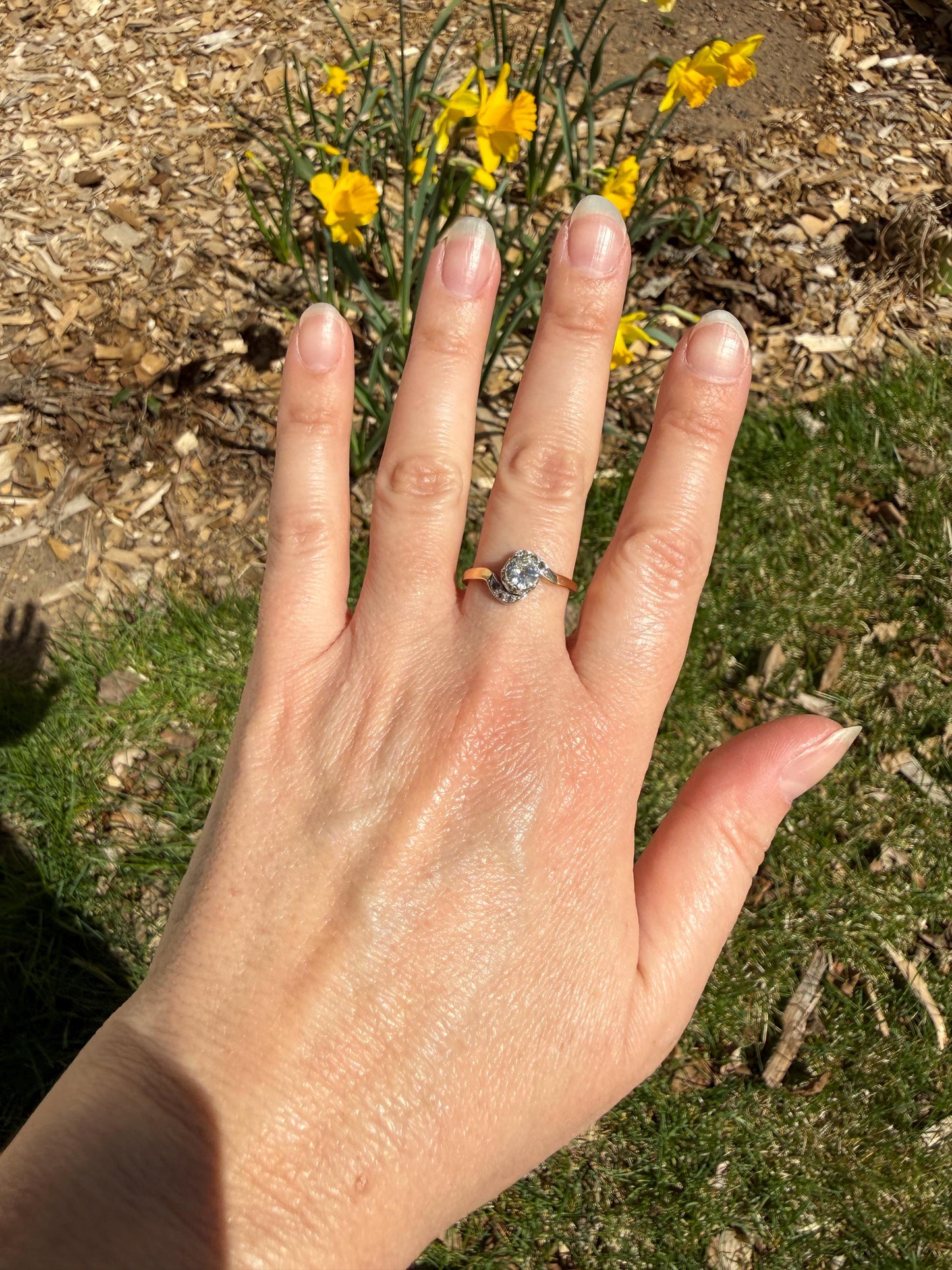 French Antique .6 Carat Natural Old Mine Rose Cut DIAMOND Solitaire Swirling Bypass 18k Gold Solid Ring Ornate Stacker Unique Engagement