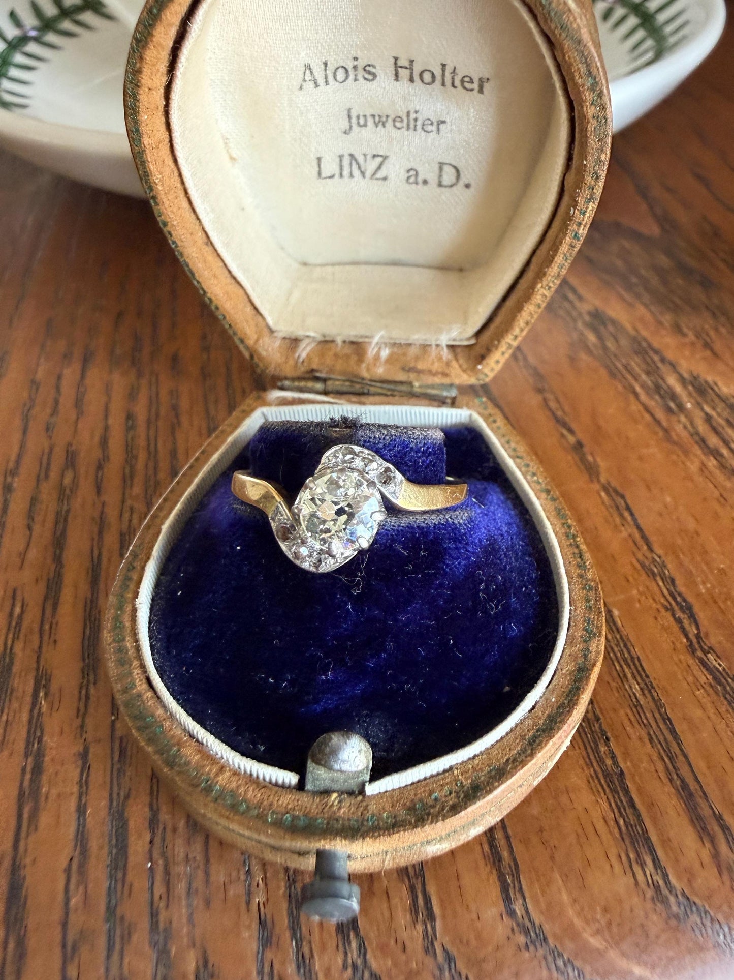 French Antique .6 Carat Natural Old Mine Rose Cut DIAMOND Solitaire Swirling Bypass 18k Gold Solid Ring Ornate Stacker Unique Engagement