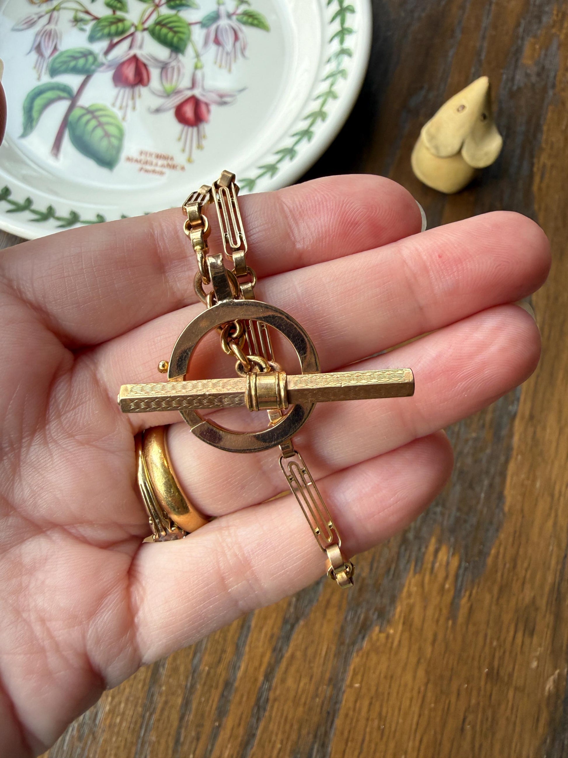 Heavy French Vintage Albert Watch Chain 20g 18k GOLD Solid Chunky Chain Necklace Oval Links XL Spring Ring T Bar Short Choker Extender