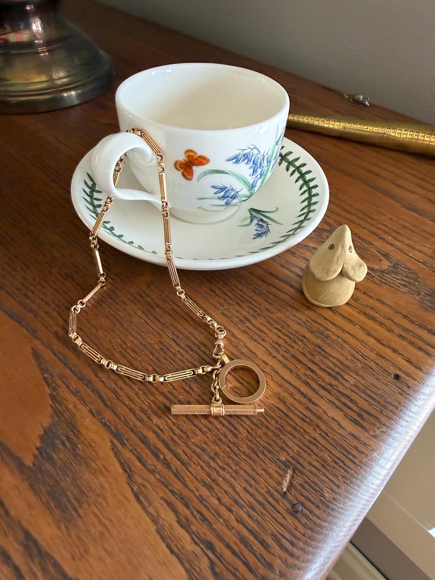 Heavy French Vintage Albert Watch Chain 20g 18k GOLD Solid Chunky Chain Necklace Oval Links XL Spring Ring T Bar Short Choker Extender