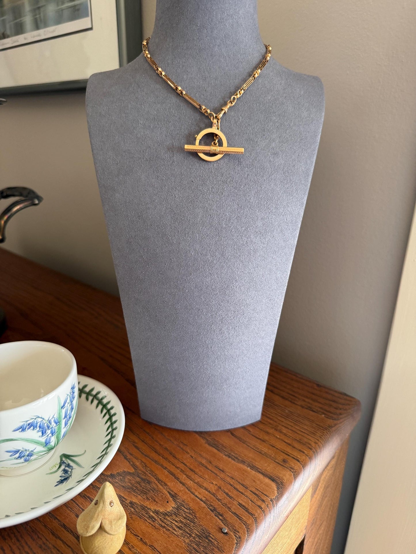 Heavy French Vintage Albert Watch Chain 20g 18k GOLD Solid Chunky Chain Necklace Oval Links XL Spring Ring T Bar Short Choker Extender