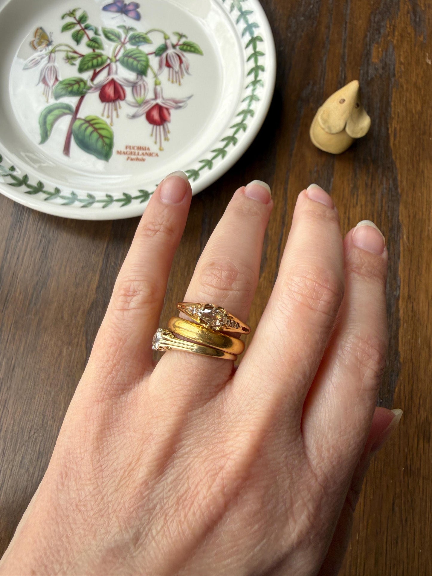 Marquise East West Old Mine Cut Ornate Filigree Ring 18k Gold French Antique Unique Band Stacker