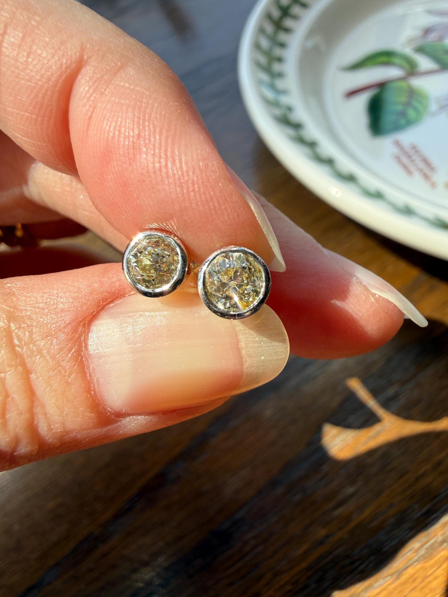 Timeless One Carat Tdw Natural Warm Old Mine Cut DIAMOND Bezel Set Studs Earrings Antique Stones Vintage 18k White Gold 1Ctw OMC Studs