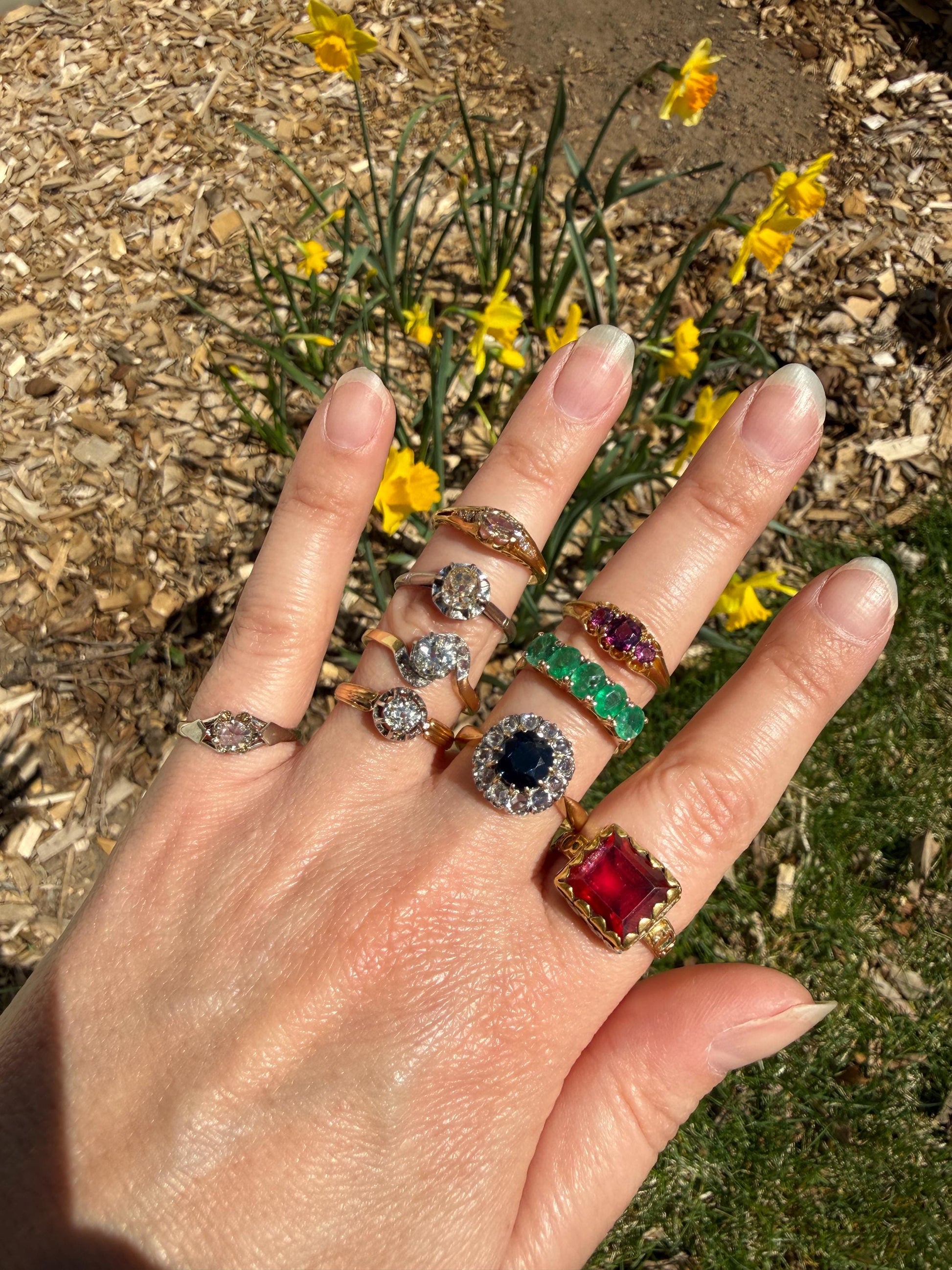 Antique Natural Sapphire Peacock Greenish Blue Halo Ring with Rose Cut Diamonds French Early 1900s Victorian Edwardian