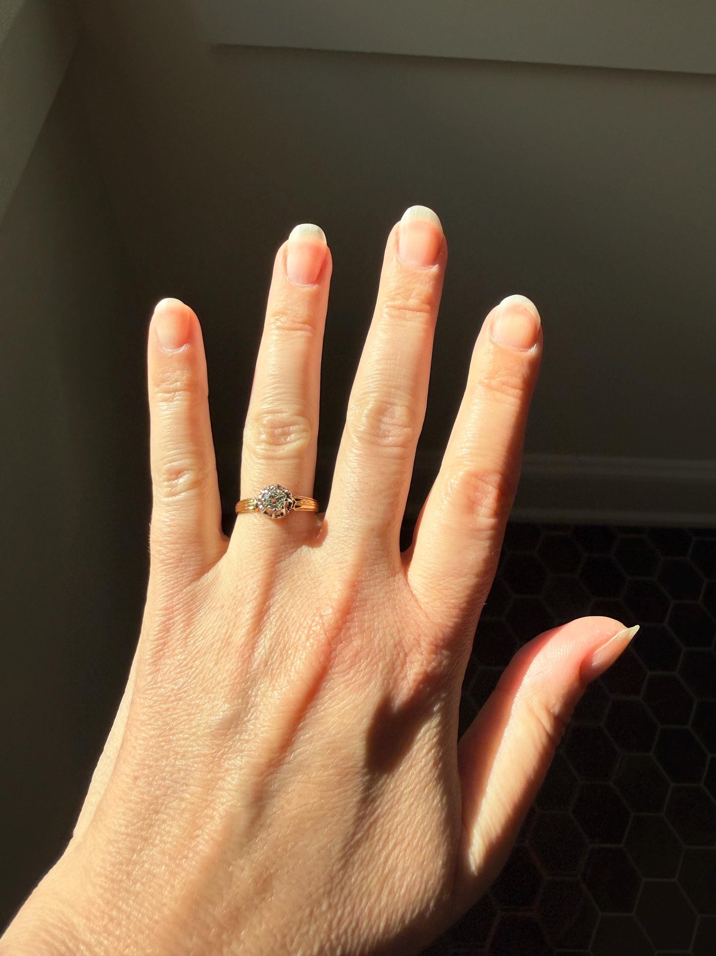 ANTIQUE .4 Carat Old MiNE Cut DIAMOND Ring 18k Gold Solitaire Engagement Minimalist Stacker OMC Warm Victorian Classic Ornate Prongs