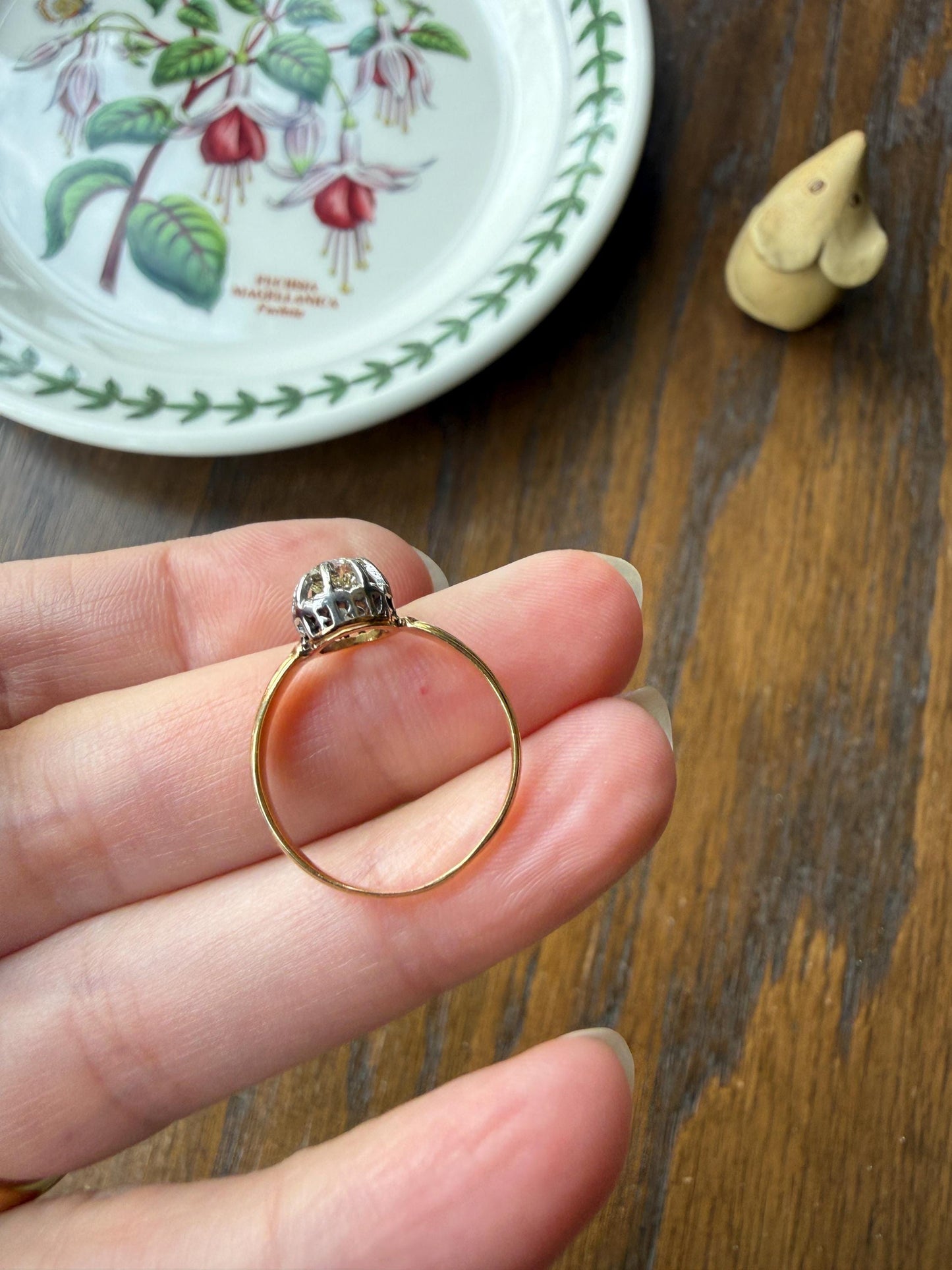 ANTIQUE .4 Carat Old MiNE Cut DIAMOND Ring 18k Gold Solitaire Engagement Minimalist Stacker OMC Warm Victorian Classic Ornate Prongs