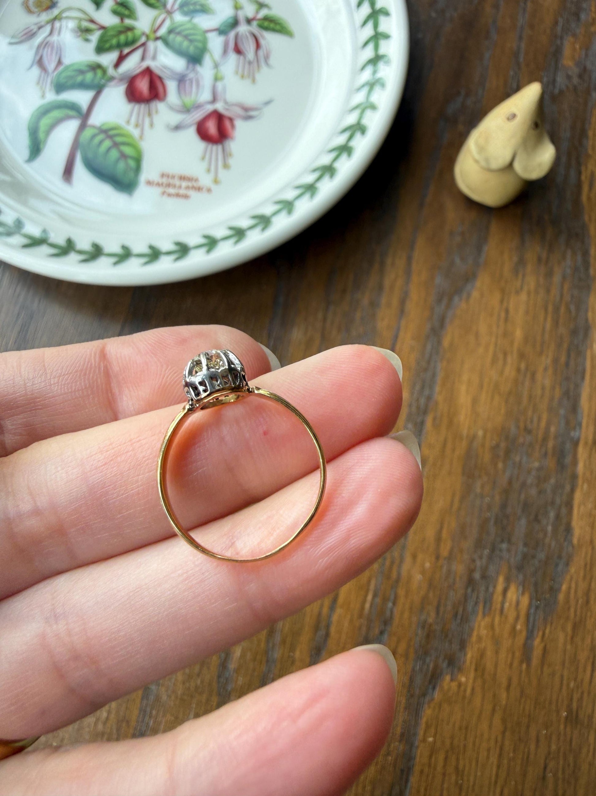 ANTIQUE .4 Carat Old MiNE Cut DIAMOND Ring 18k Gold Solitaire Engagement Minimalist Stacker OMC Warm Victorian Classic Ornate Prongs