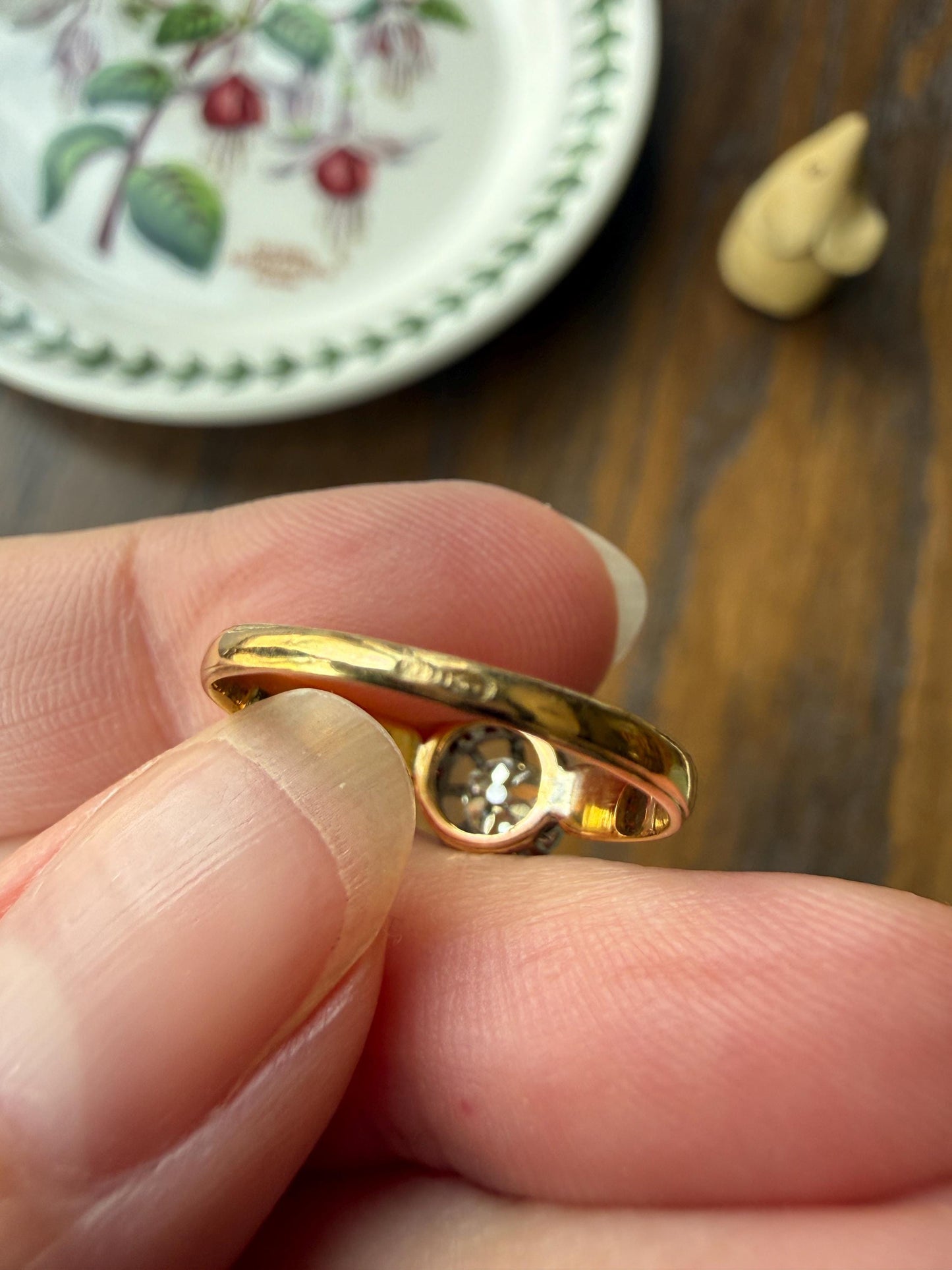ANTIQUE .4 Carat Old MiNE Cut DIAMOND Ring 18k Gold Solitaire Engagement Minimalist Stacker OMC Warm Victorian Classic Ornate Prongs