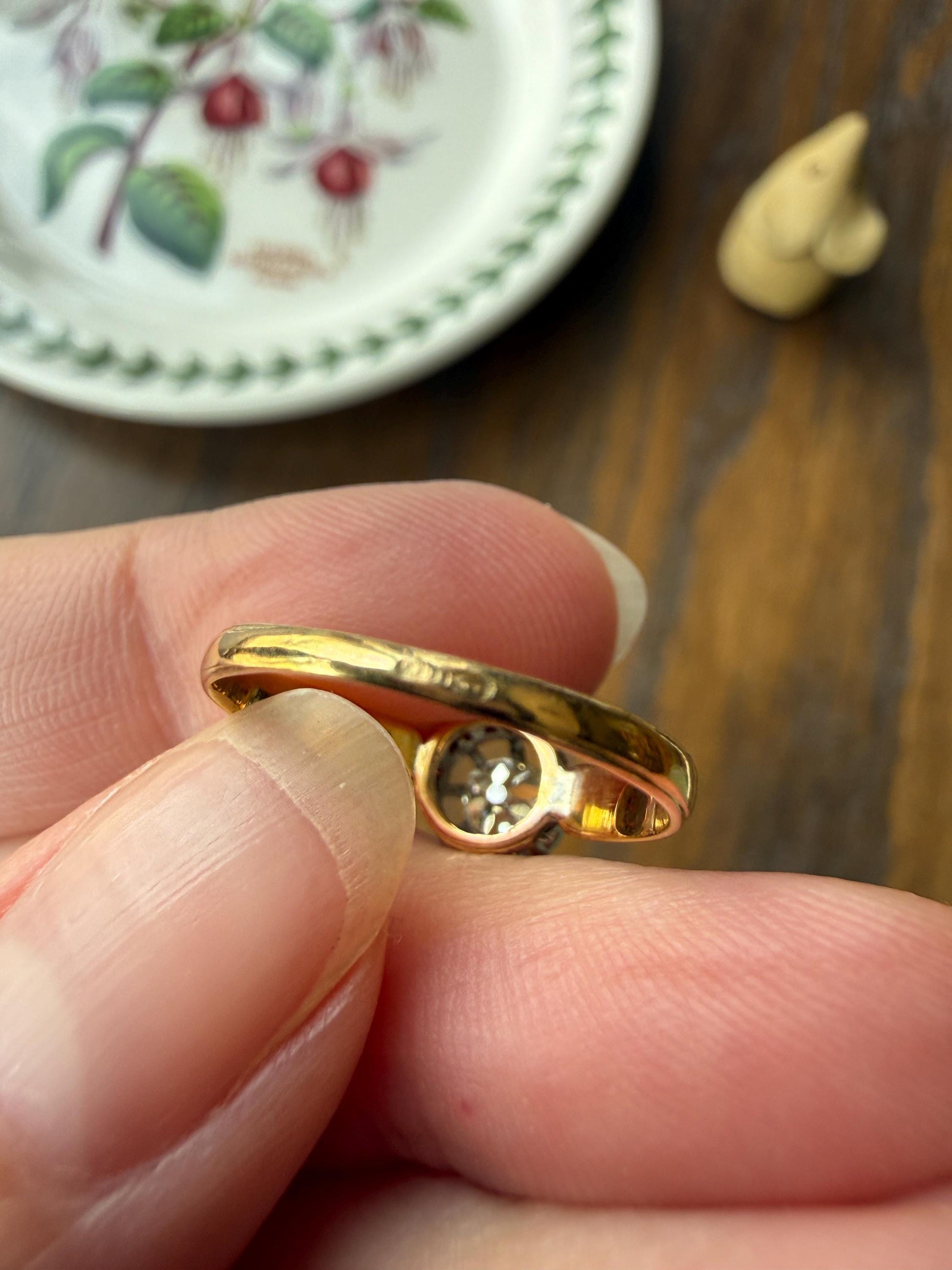 ANTIQUE .4 Carat Old MiNE Cut DIAMOND Ring 18k Gold Solitaire Engagement Minimalist Stacker OMC Warm Victorian Classic Ornate Prongs