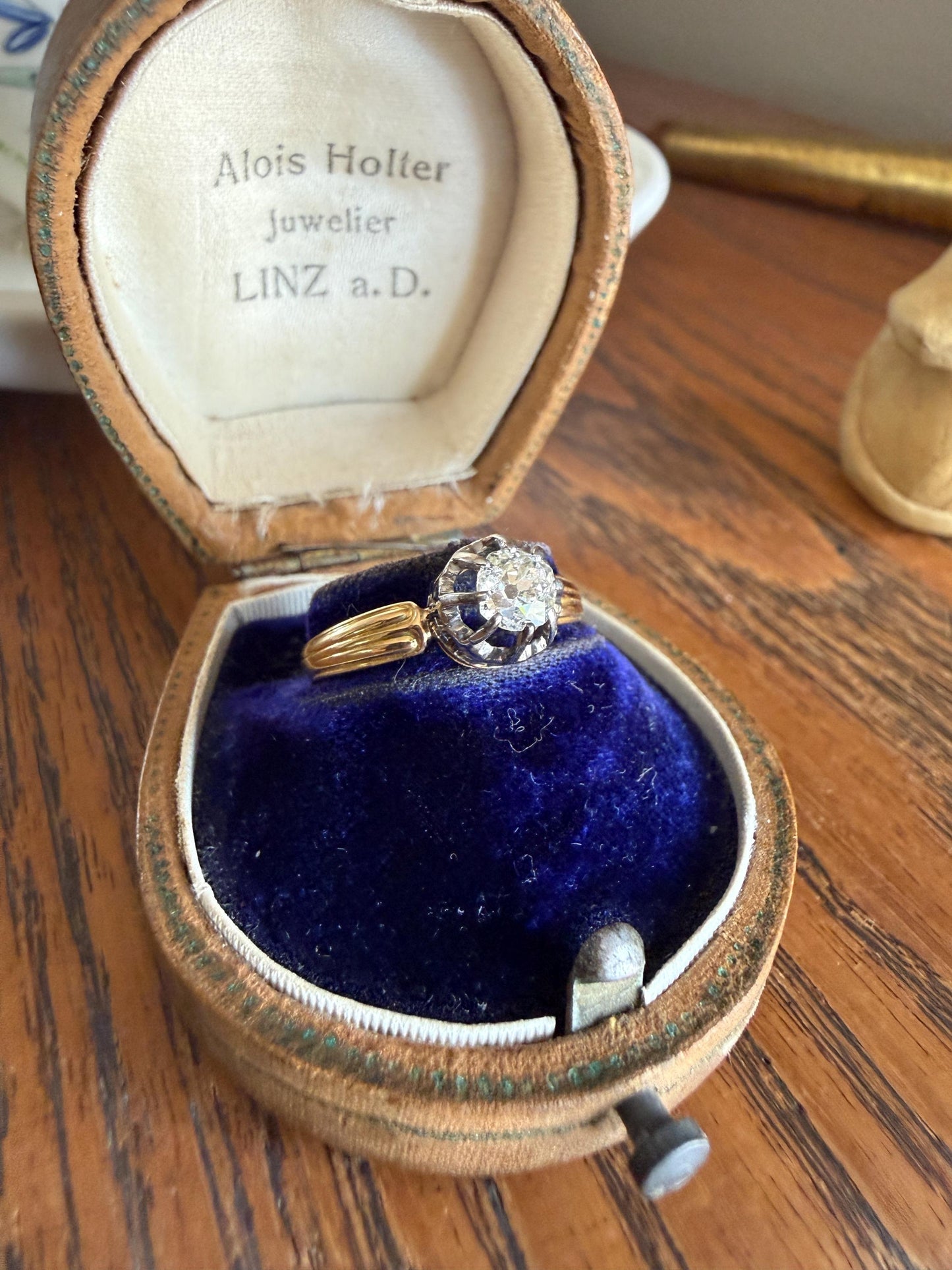 ANTIQUE .4 Carat Old MiNE Cut DIAMOND Ring 18k Gold Solitaire Engagement Minimalist Stacker OMC Warm Victorian Classic Ornate Prongs