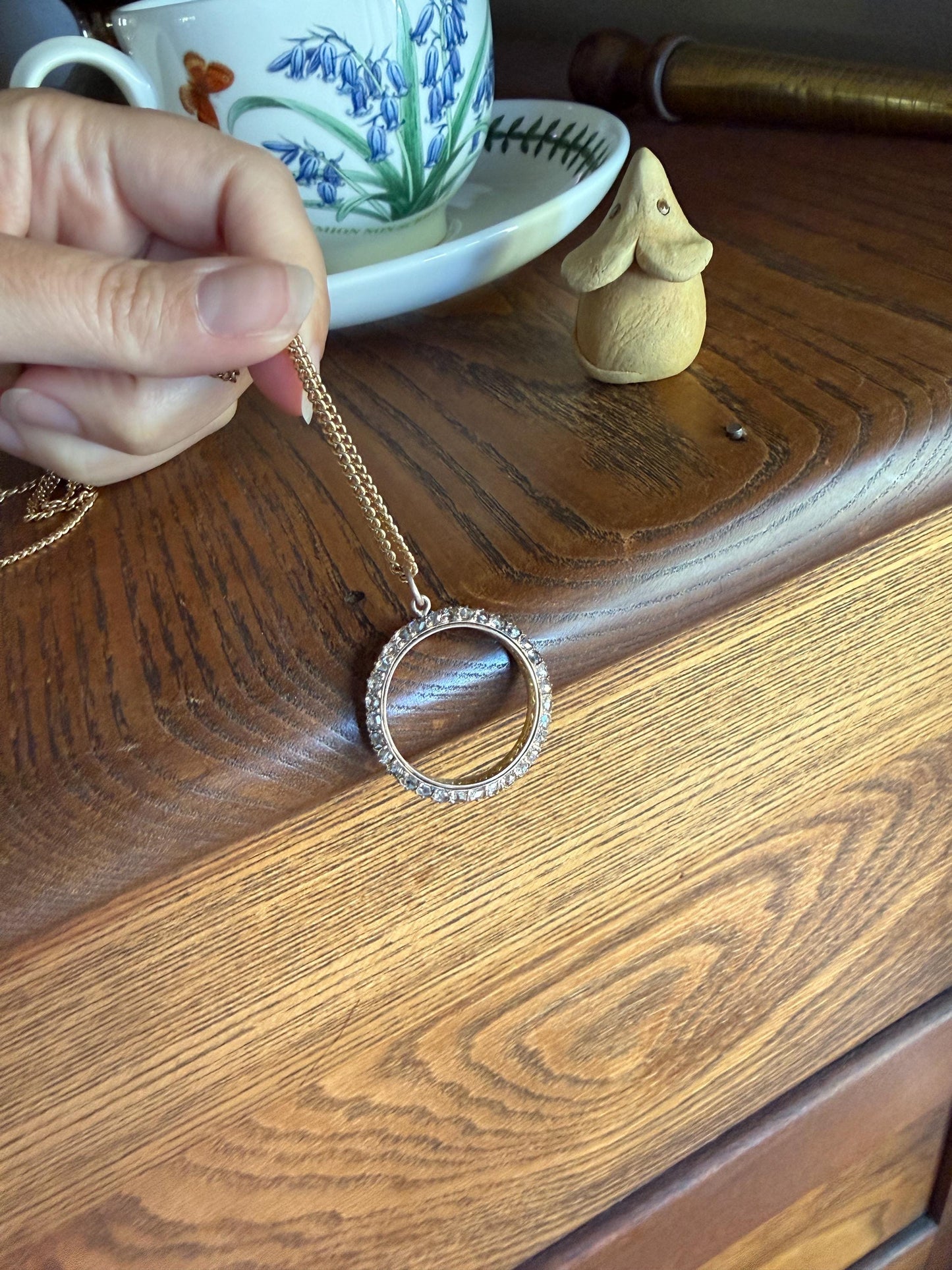 CIRCLE Pendant 32 Rose Cut DIAMOND Encrusted 18k Gold Antique VICTORIAN Figural Halo Frame Round Geometric Old Cut Gift