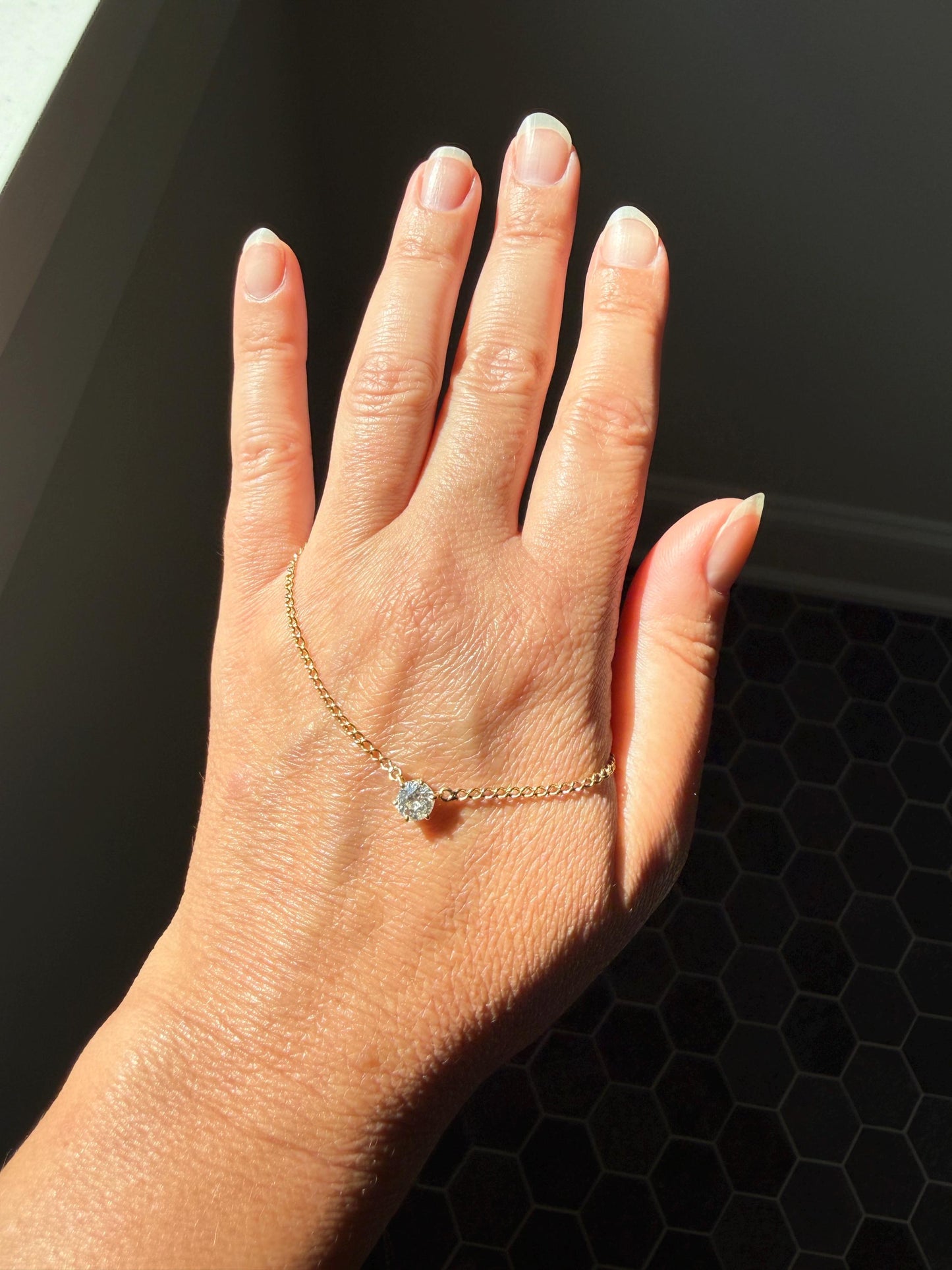 Antique Diamond Chain 18k Gold Eye Clean .65 Carat Old Mine Cut Diamond Dangle NECKLACE Fixed Pendant on Chain French OmC Minimalist