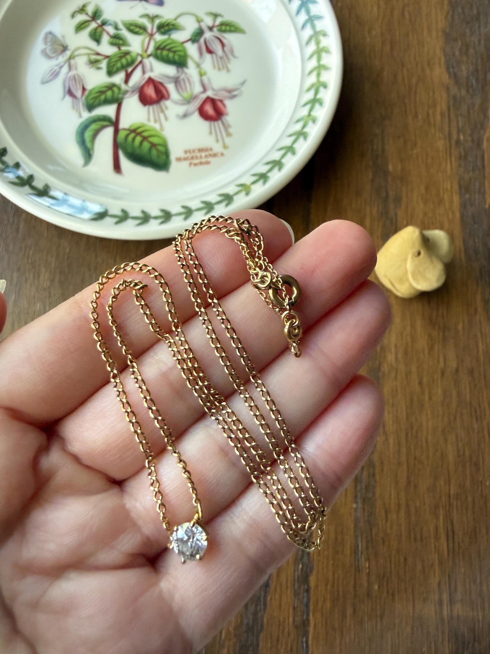 Antique Diamond Chain 18k Gold Eye Clean .65 Carat Old Mine Cut Diamond Dangle NECKLACE Fixed Pendant on Chain French OmC Minimalist