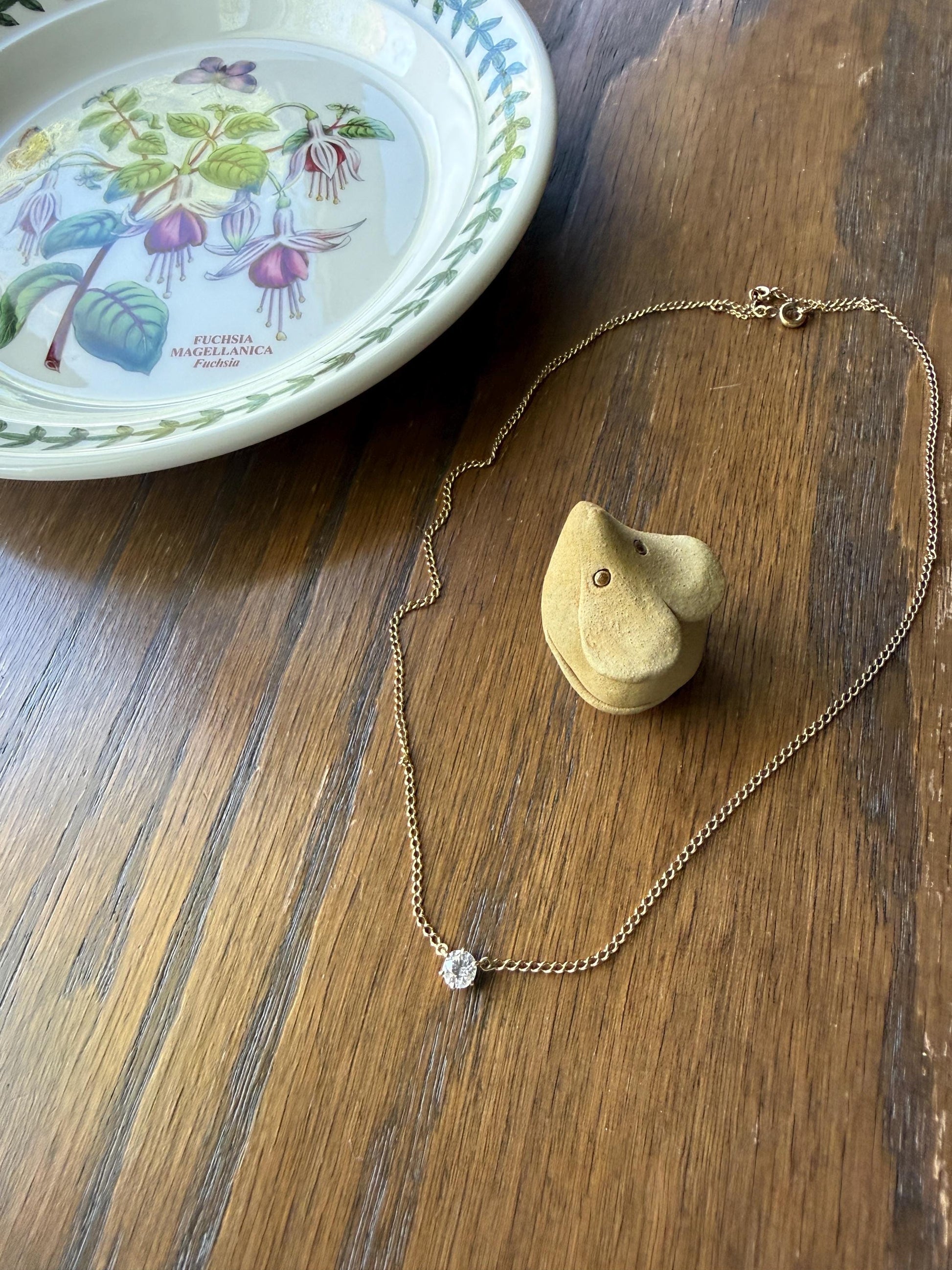Antique Diamond Chain 18k Gold Eye Clean .65 Carat Old Mine Cut Diamond Dangle NECKLACE Fixed Pendant on Chain French OmC Minimalist