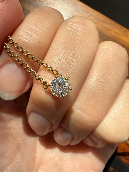 Antique Diamond Chain 18k Gold Eye Clean .65 Carat Old Mine Cut Diamond Dangle NECKLACE Fixed Pendant on Chain French OmC Minimalist