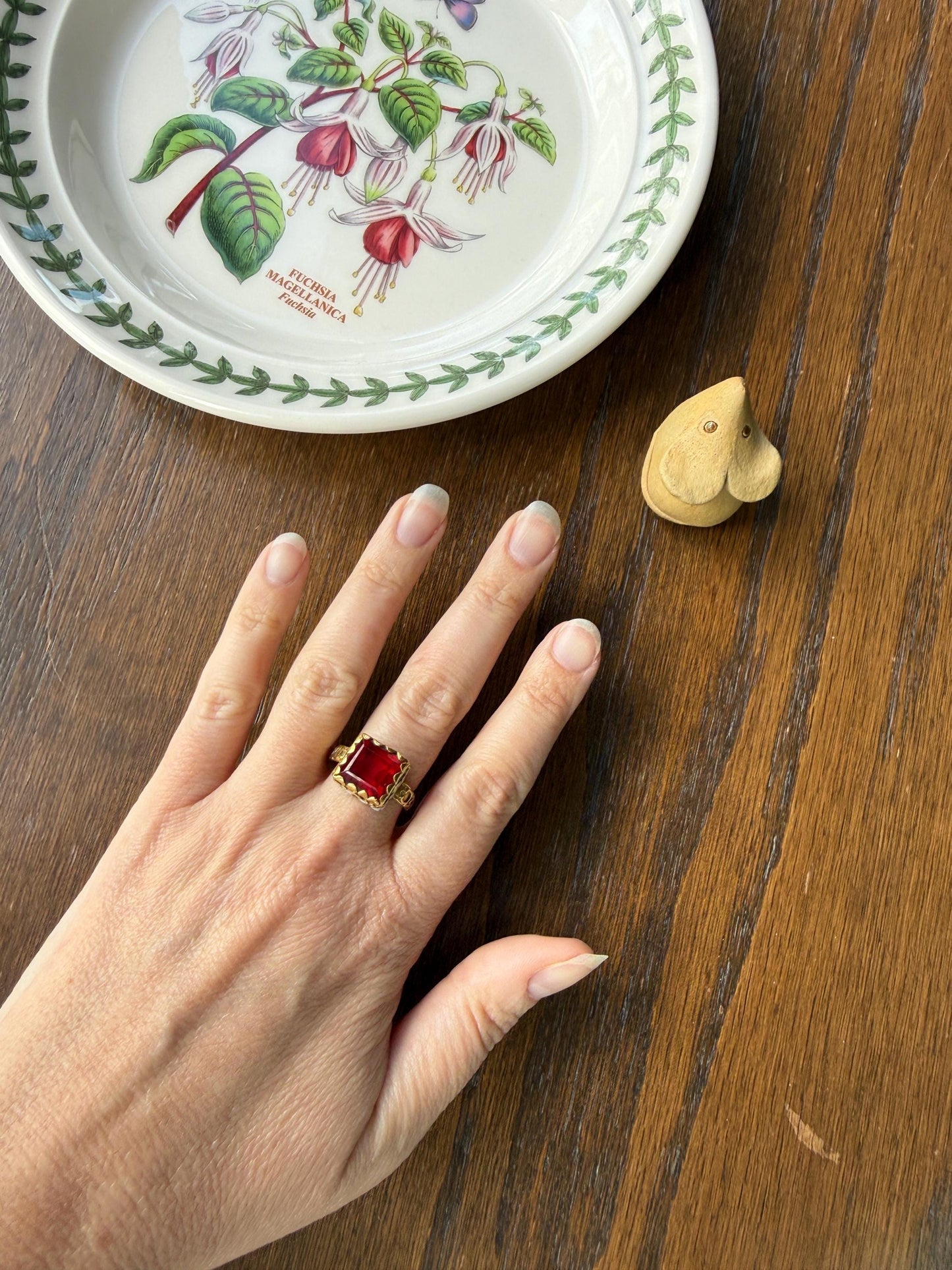 Rare Antique Pyramid Ring Enamel Vibrant Table Cut Red Paste Glass Faux Ruby 18 Gold French Bague Tombeau? Pie Crust Bezel Green Ring Butt