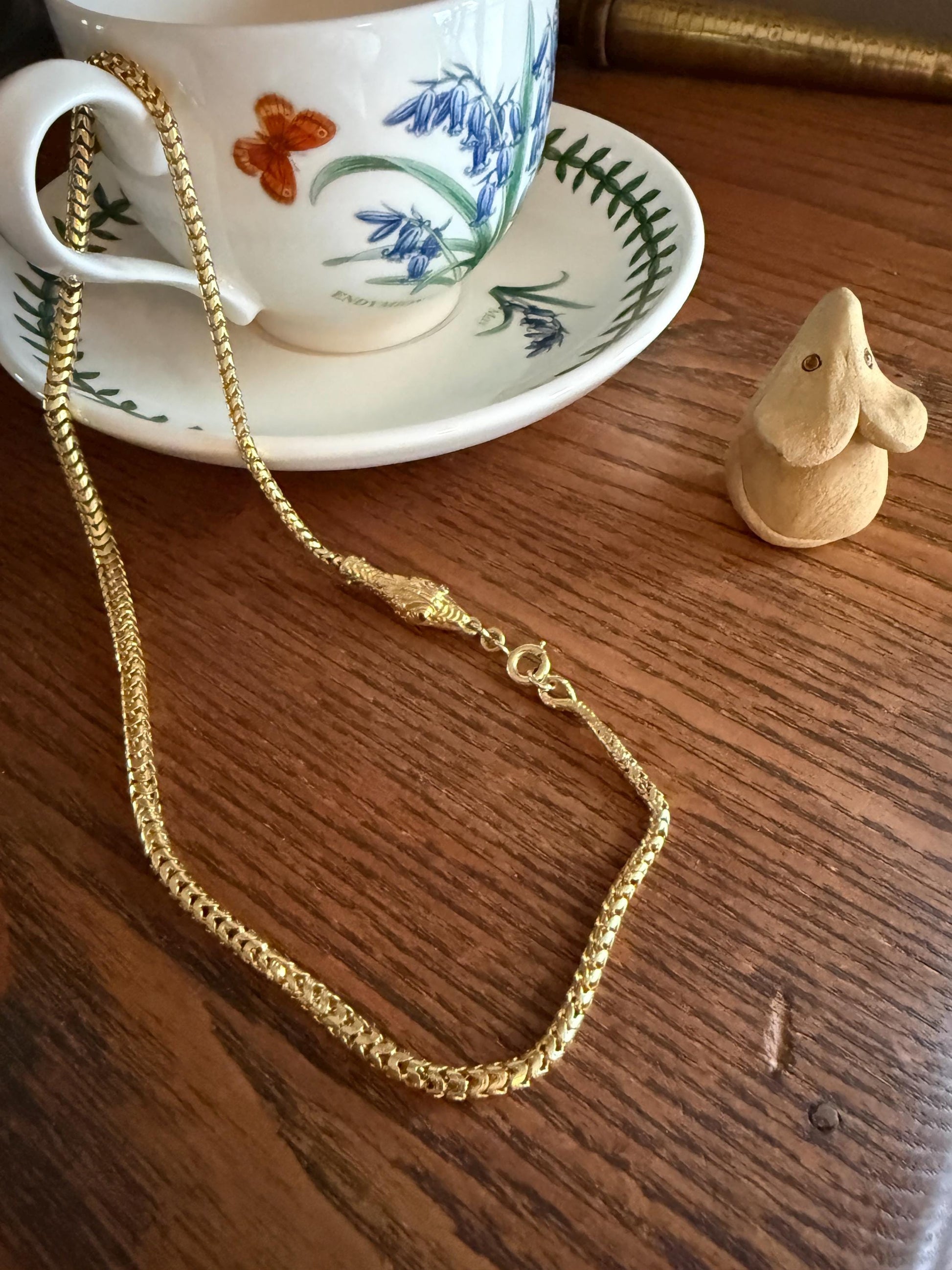 Antique SNAKE Head and Coiled Tail Reticulated Scales Chain 20g 18k Gold Solid Victorian Figural Heavy Necklace
