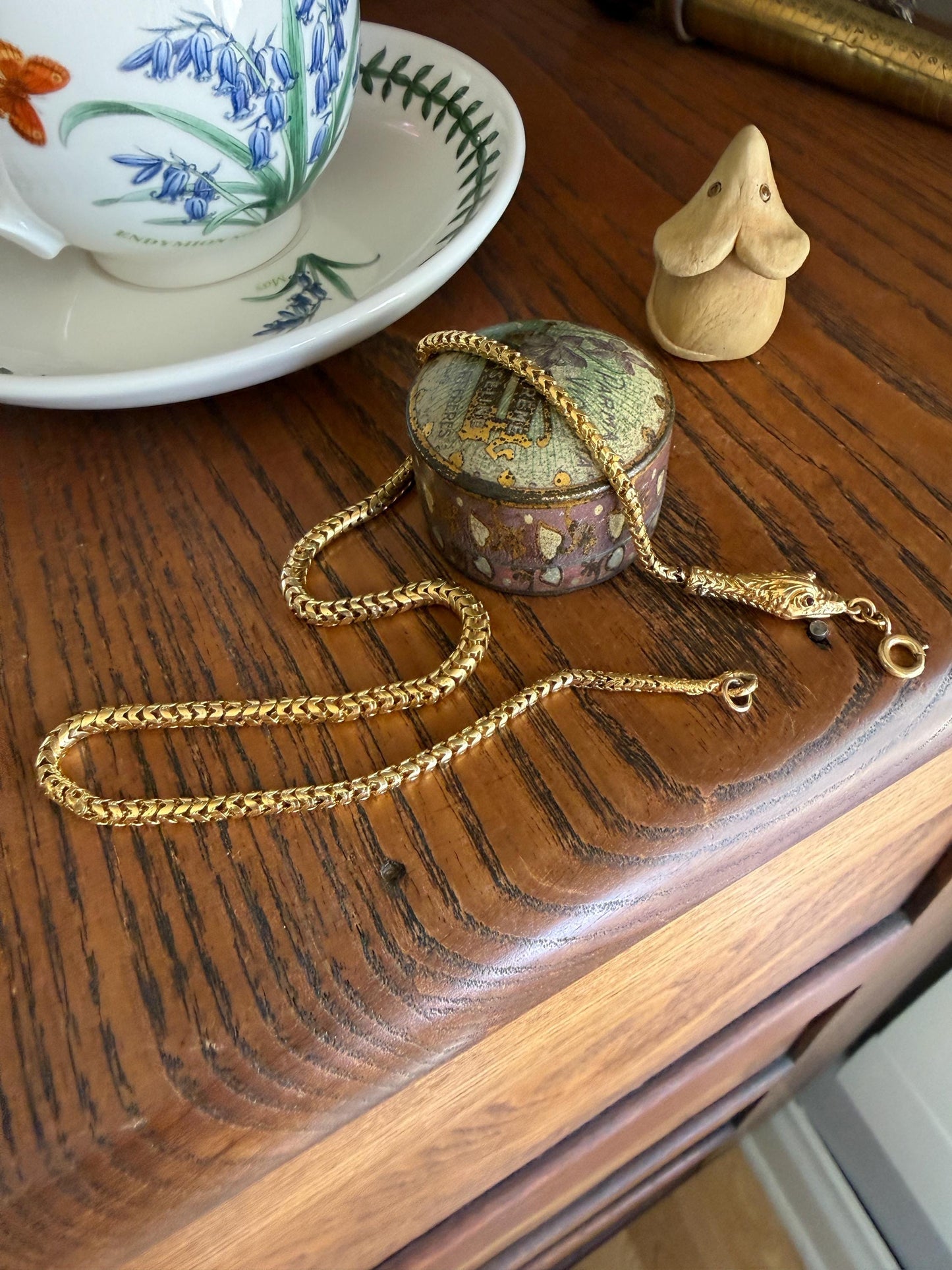 Antique SNAKE Head and Coiled Tail Reticulated Scales Chain 20g 18k Gold Solid Victorian Figural Heavy Necklace