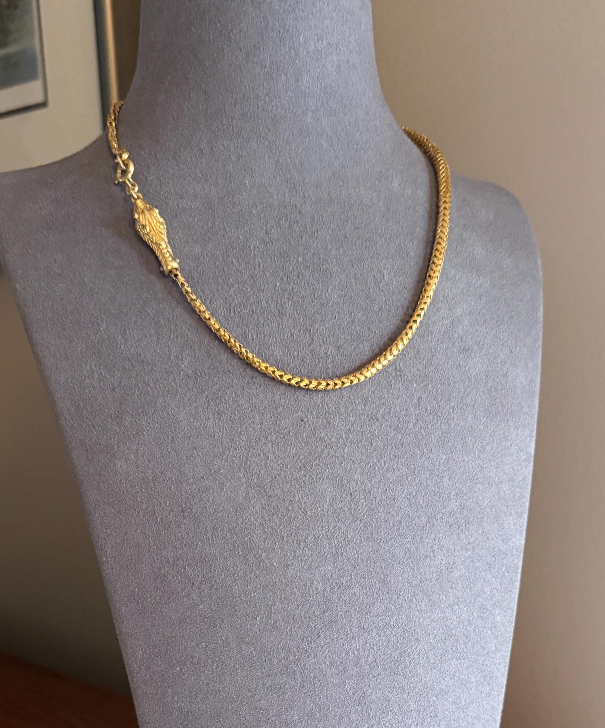 Antique SNAKE Head and Coiled Tail Reticulated Scales Chain 20g 18k Gold Solid Victorian Figural Heavy Necklace
