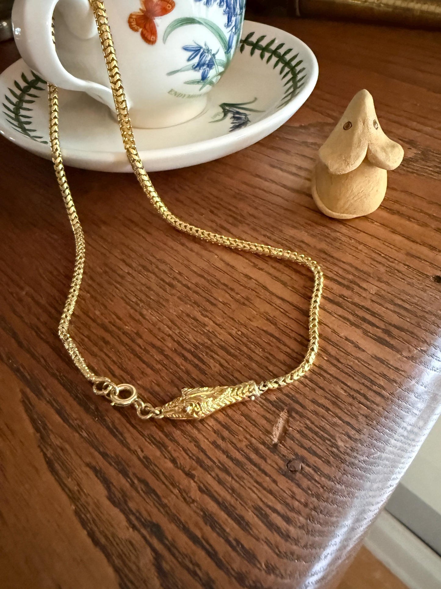 Antique SNAKE Head and Coiled Tail Reticulated Scales Chain 20g 18k Gold Solid Victorian Figural Heavy Necklace