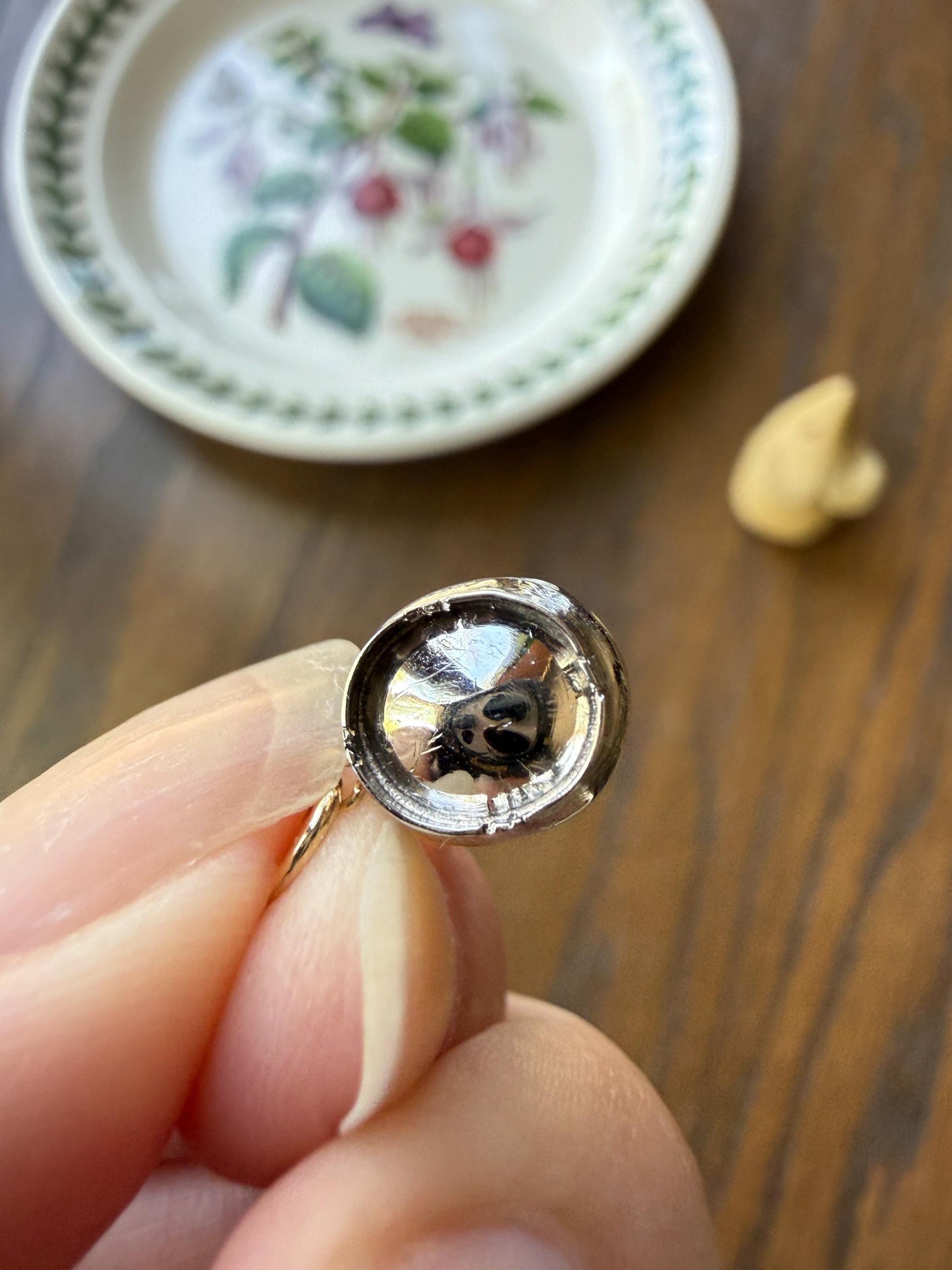 Antique Natural 9x8mm Rose Cut DIAMOND Faces up at 2 Carats Domed Back Pendant Platinum Bezel Set Rare Dangle Drop Bracelet Necklace Charm