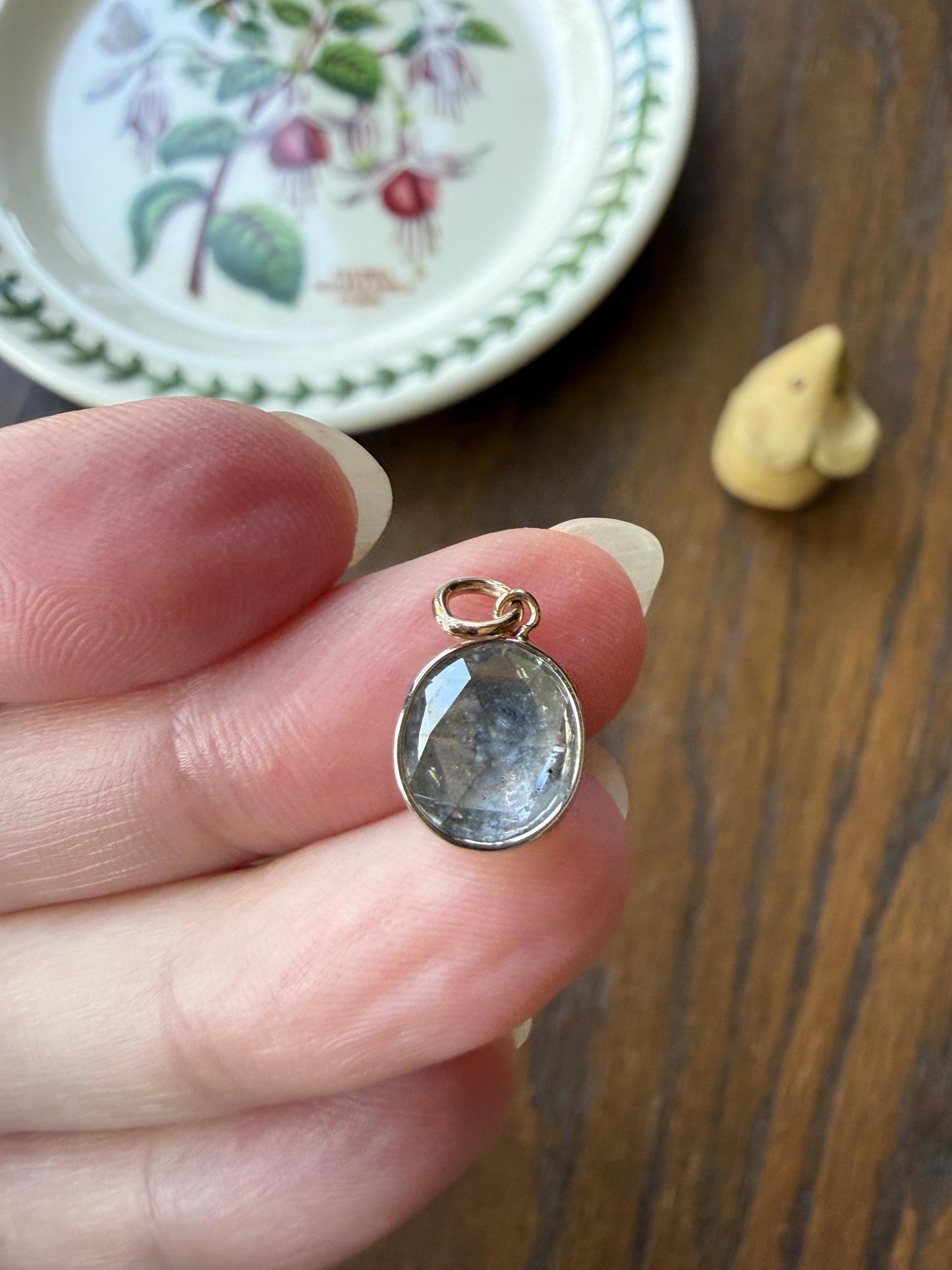 Antique Natural 9x8mm Rose Cut DIAMOND Faces up at 2 Carats Domed Back Pendant Platinum Bezel Set Rare Dangle Drop Bracelet Necklace Charm