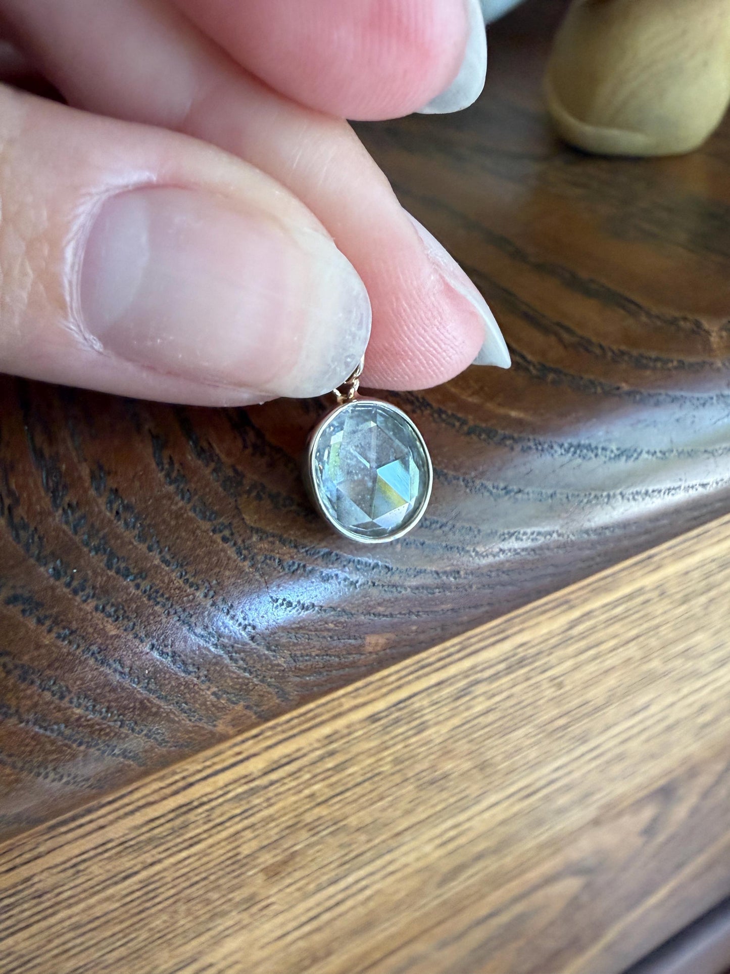Antique Natural 9x8mm Rose Cut DIAMOND Faces up at 2 Carats Domed Back Pendant Platinum Bezel Set Rare Dangle Drop Bracelet Necklace Charm