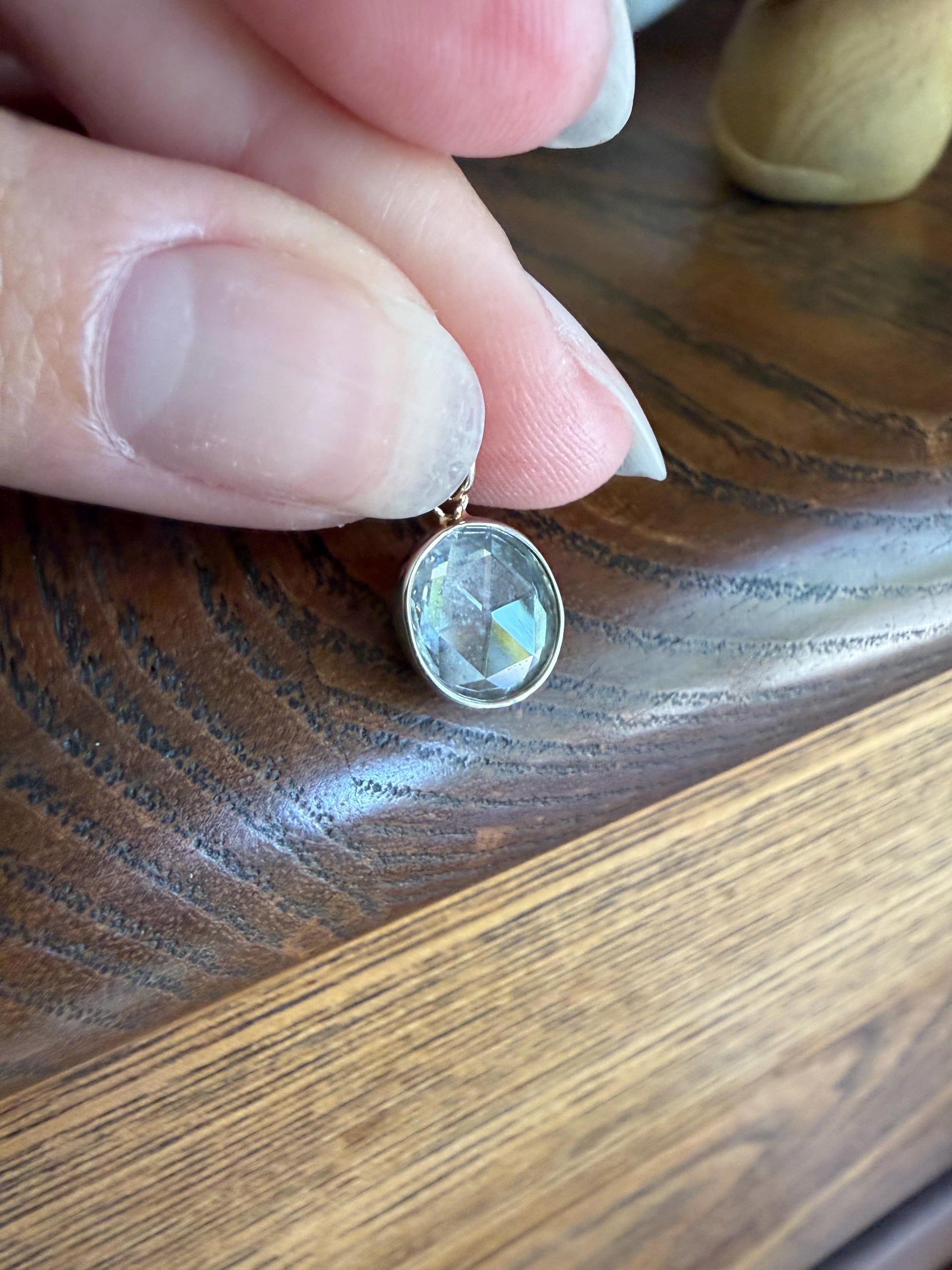 Antique Natural 9x8mm Rose Cut DIAMOND Faces up at 2 Carats Domed Back Pendant Platinum Bezel Set Rare Dangle Drop Bracelet Necklace Charm
