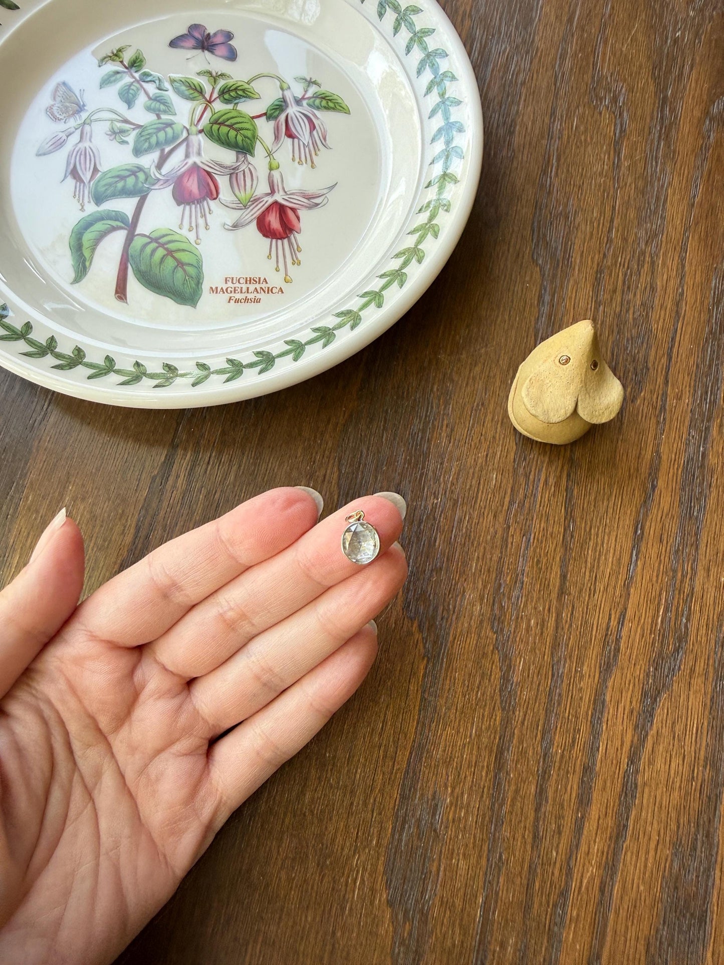 Antique Natural 9x8mm Rose Cut DIAMOND Faces up at 2 Carats Domed Back Pendant Platinum Bezel Set Rare Dangle Drop Bracelet Necklace Charm