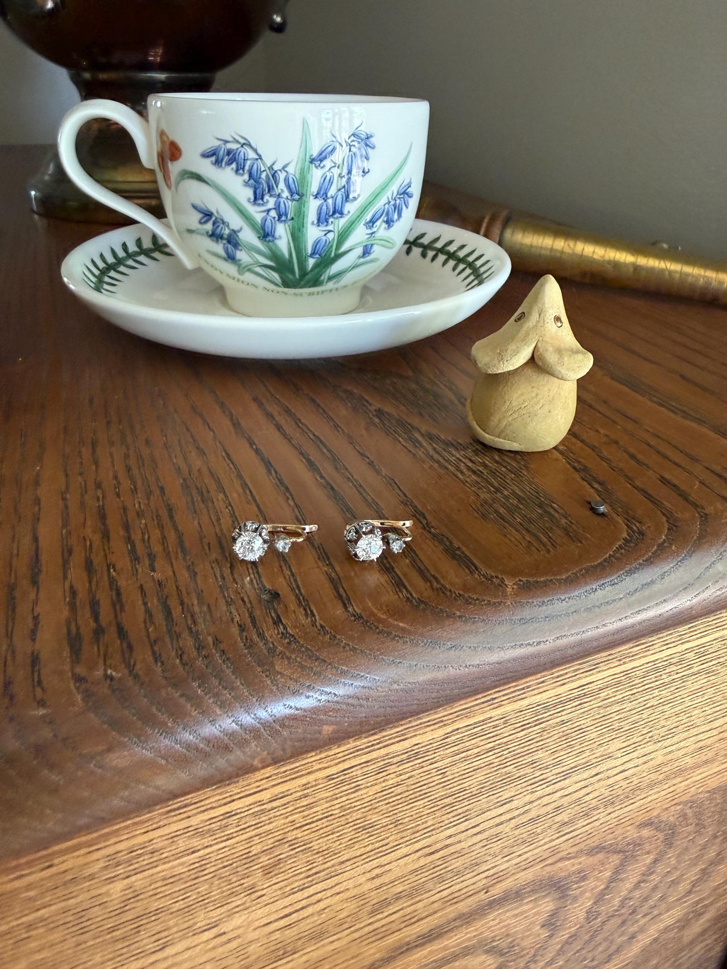 FRENCH Antique Eye Clean 1.25 Carat Tdw Old Mine Cut DIAMOND Natural Fleur de Lis Crown Earrings 18k Gold Platinum Victorian Dangle Dormeuse