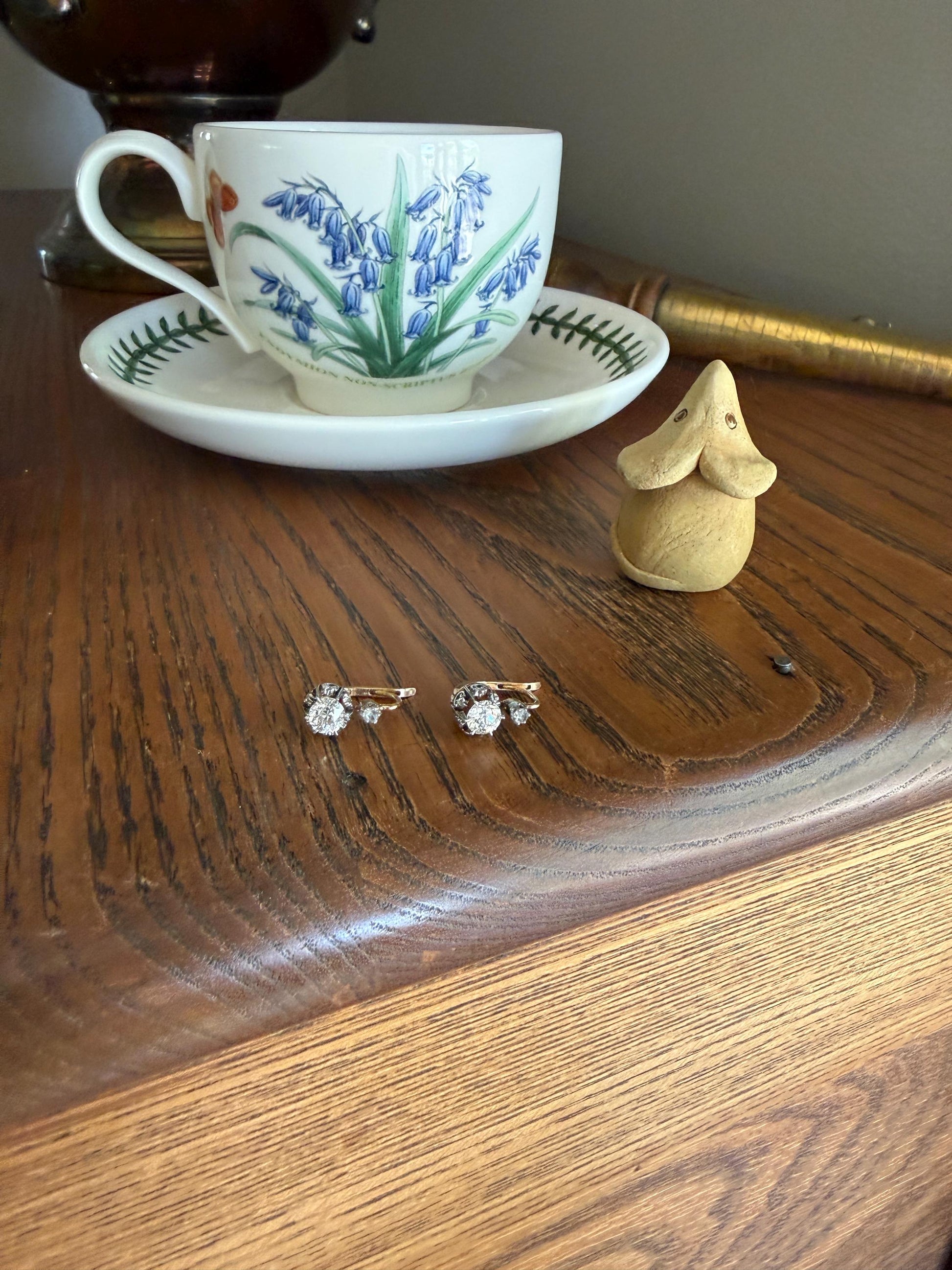 FRENCH Antique Eye Clean 1.25 Carat Tdw Old Mine Cut DIAMOND Natural Fleur de Lis Crown Earrings 18k Gold Platinum Victorian Dangle Dormeuse