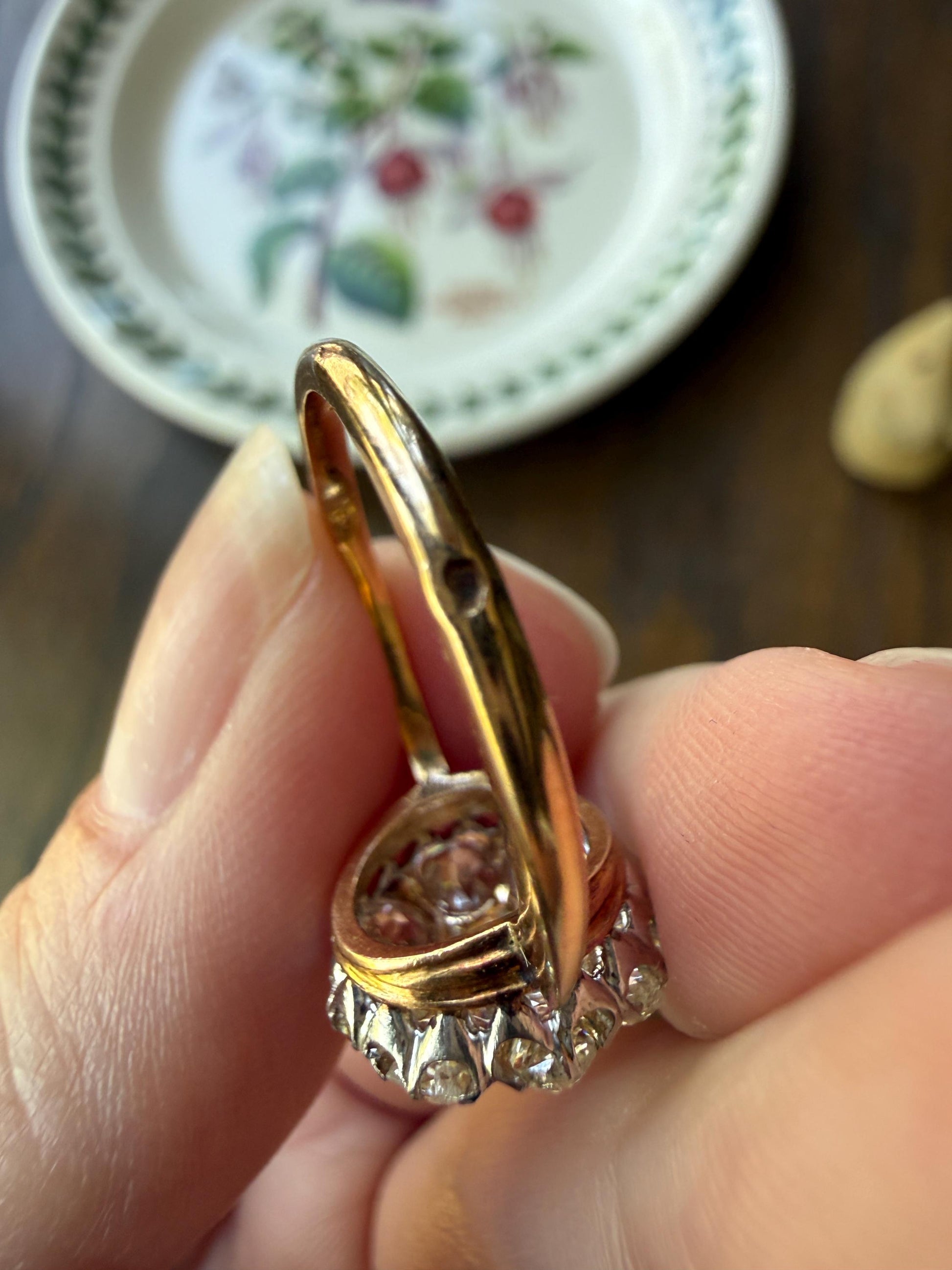 Special ANTIQUE 2.6 Carat 9 Old Mine Cut DIAMOND Daisy Cluster Ring 18k Gold & PLATINUM Belle Epoque Gift OmC Victorian Oval 2.6Ctw OmC