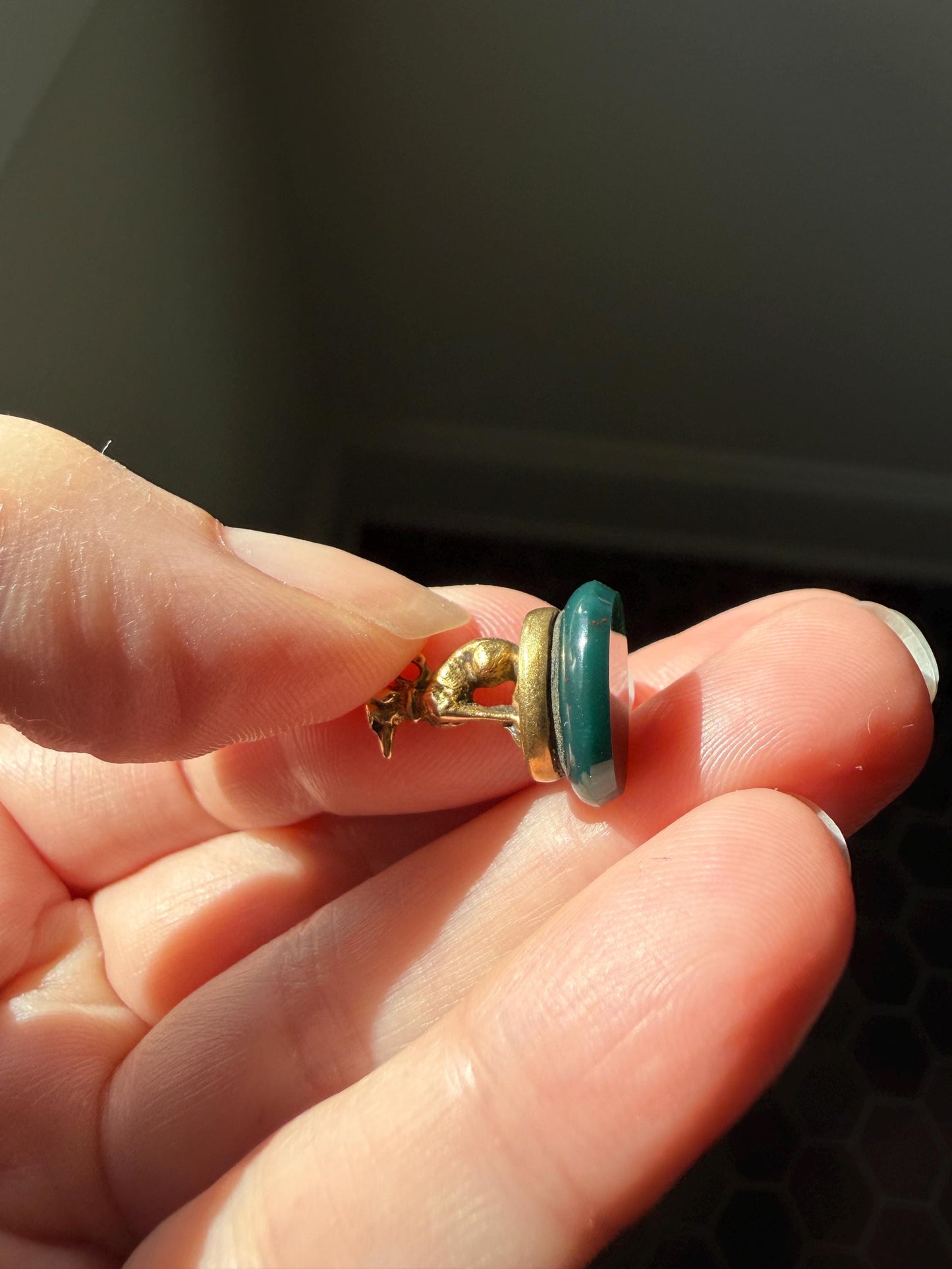 FRENCH ViCTORIAN Dog Watch Fob Pendant 18k Gold Green Bloodstone Intaglio Wax Seal Figural Antique Greyhound Loyalty