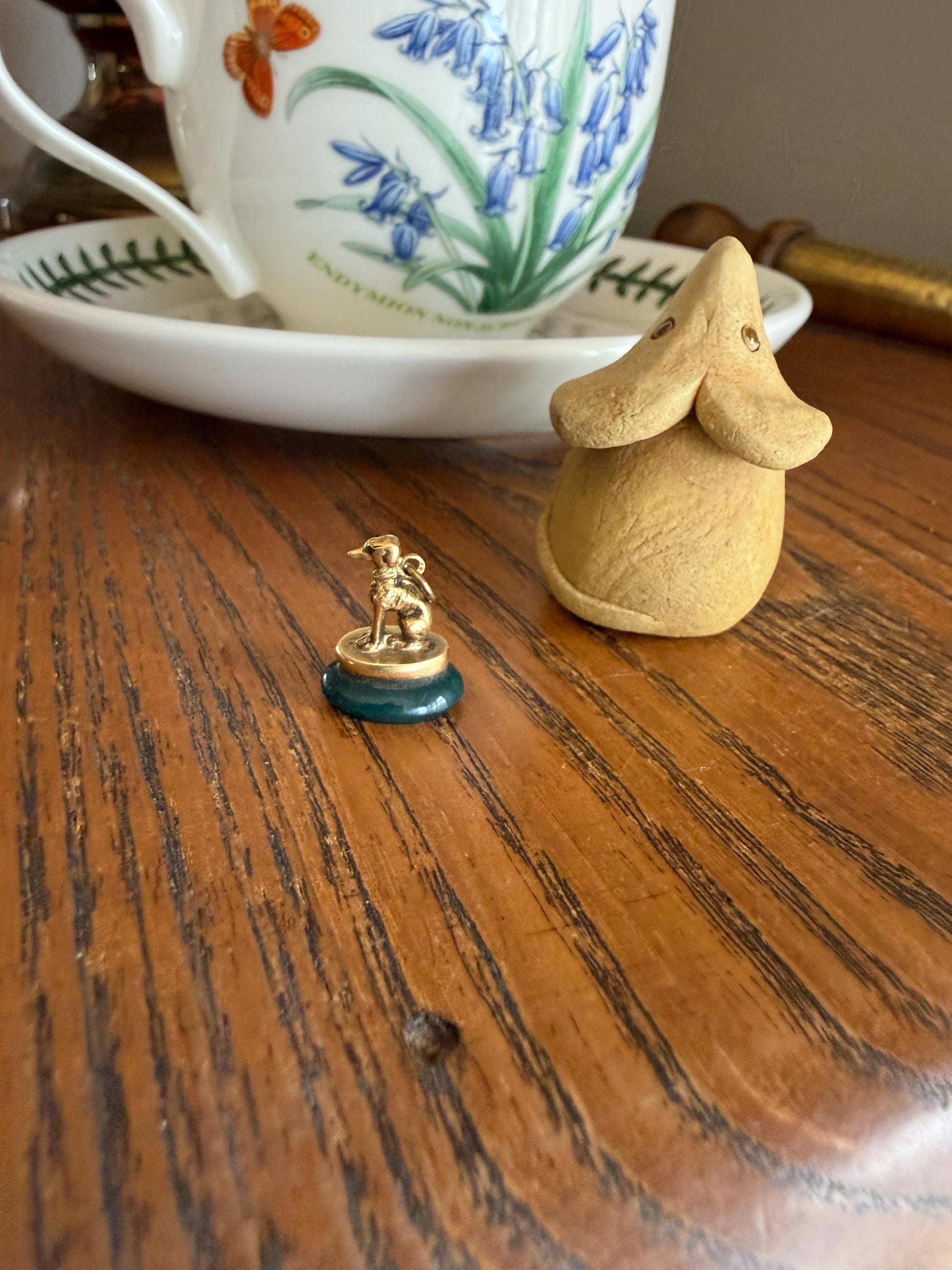 FRENCH ViCTORIAN Dog Watch Fob Pendant 18k Gold Green Bloodstone Intaglio Wax Seal Figural Antique Greyhound Loyalty