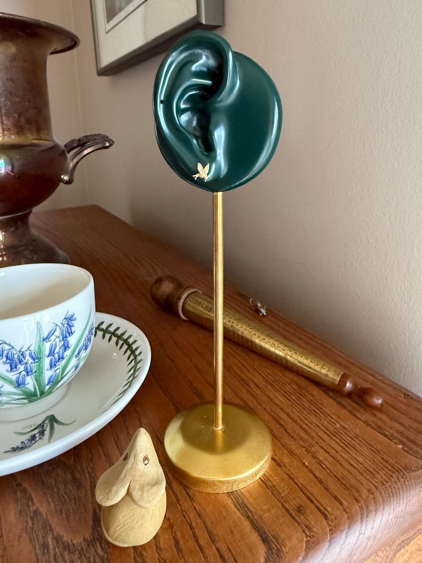 TEARDROP Antique Blue Enamel VICTORIAN Dainty SINGLE Earring French Dormeuse 18k Gold Minimalist Mix & Match