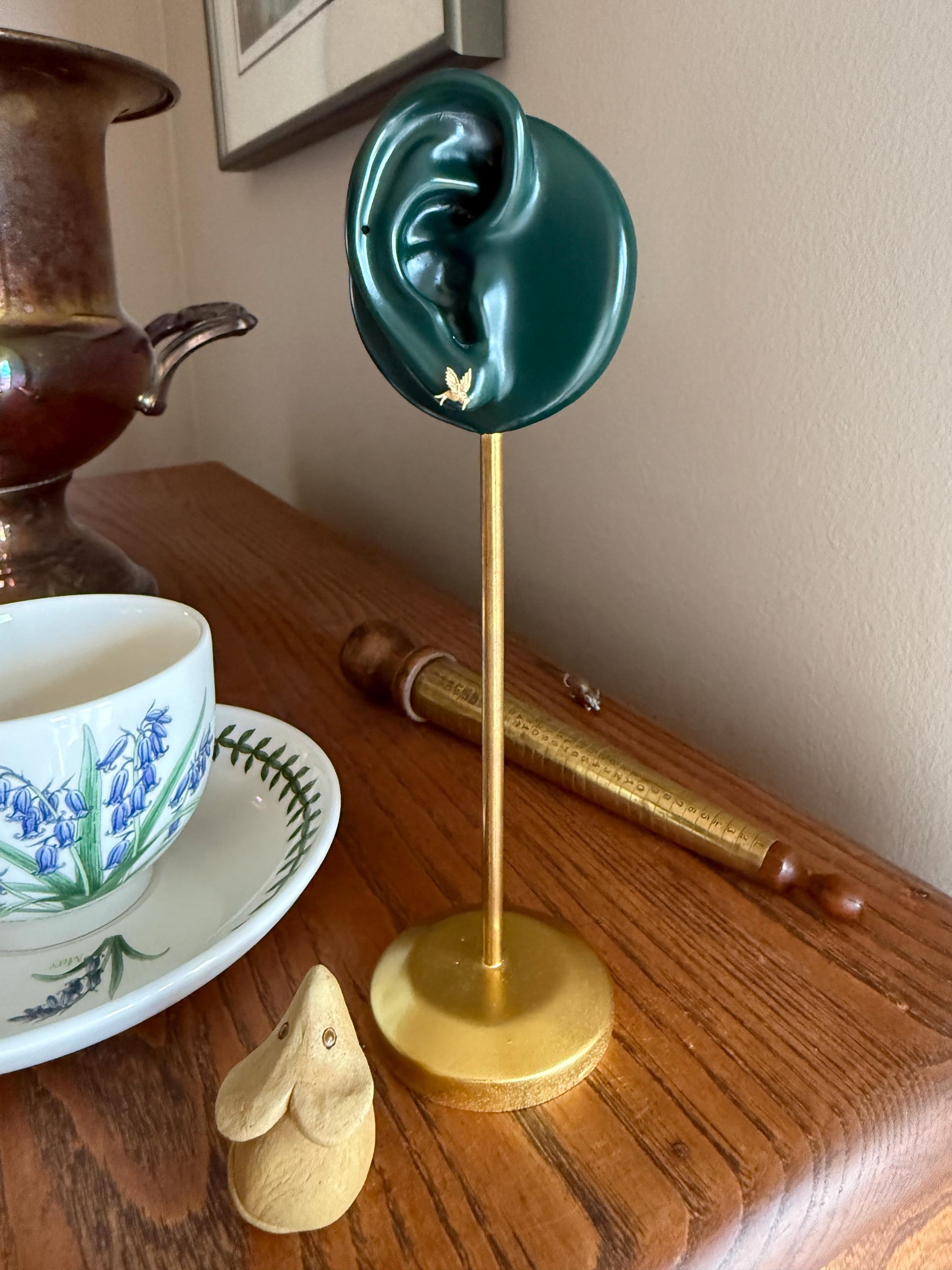 TEARDROP Antique Blue Enamel VICTORIAN Dainty SINGLE Earring French Dormeuse 18k Gold Minimalist Mix & Match