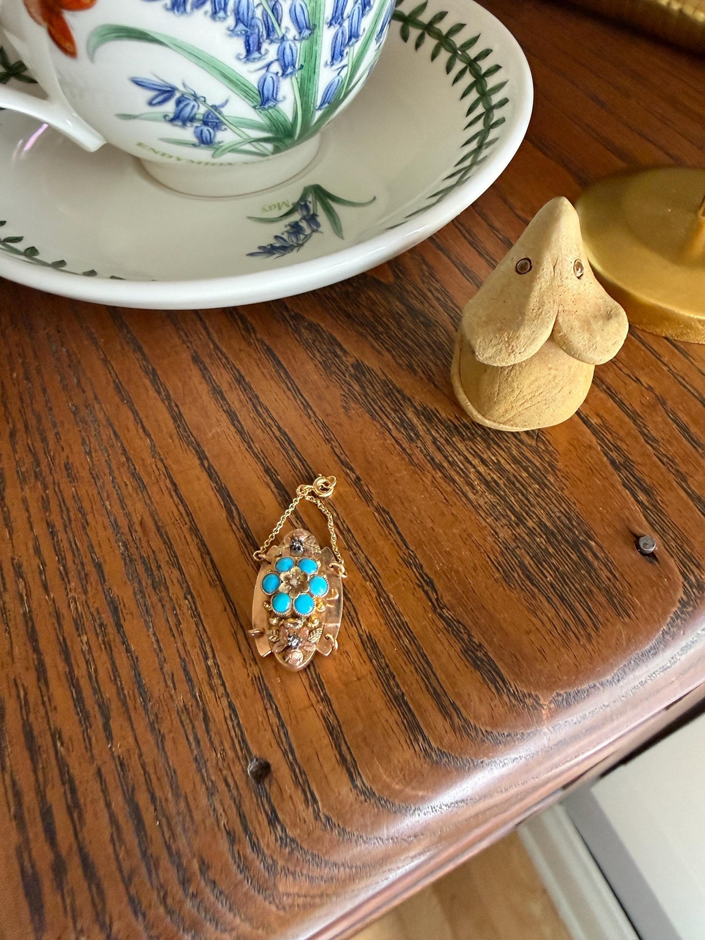 FORGET Me NOT Turquoise Antique 18k Tricolor GOLD Diamond Floral Clasp Pendant Salvaged Jewelry Finding Extender Connector Necklace Bracelet