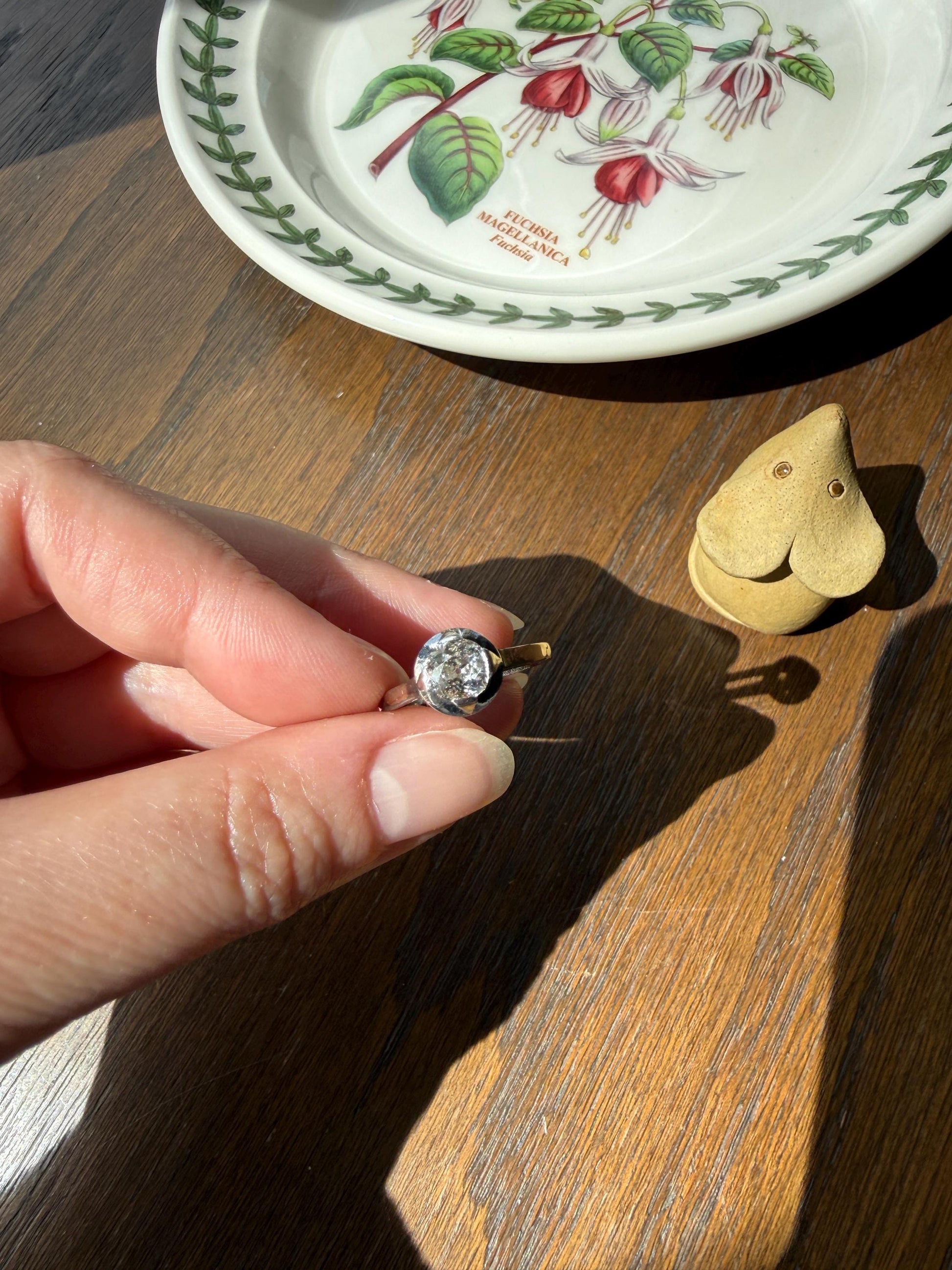 Antique 0.8 Carat Old Mine Cut DIAMOND Ring French 18k White Gold Platinum Halo Solitaire Stacker Band Engagement .8Ctw OMC