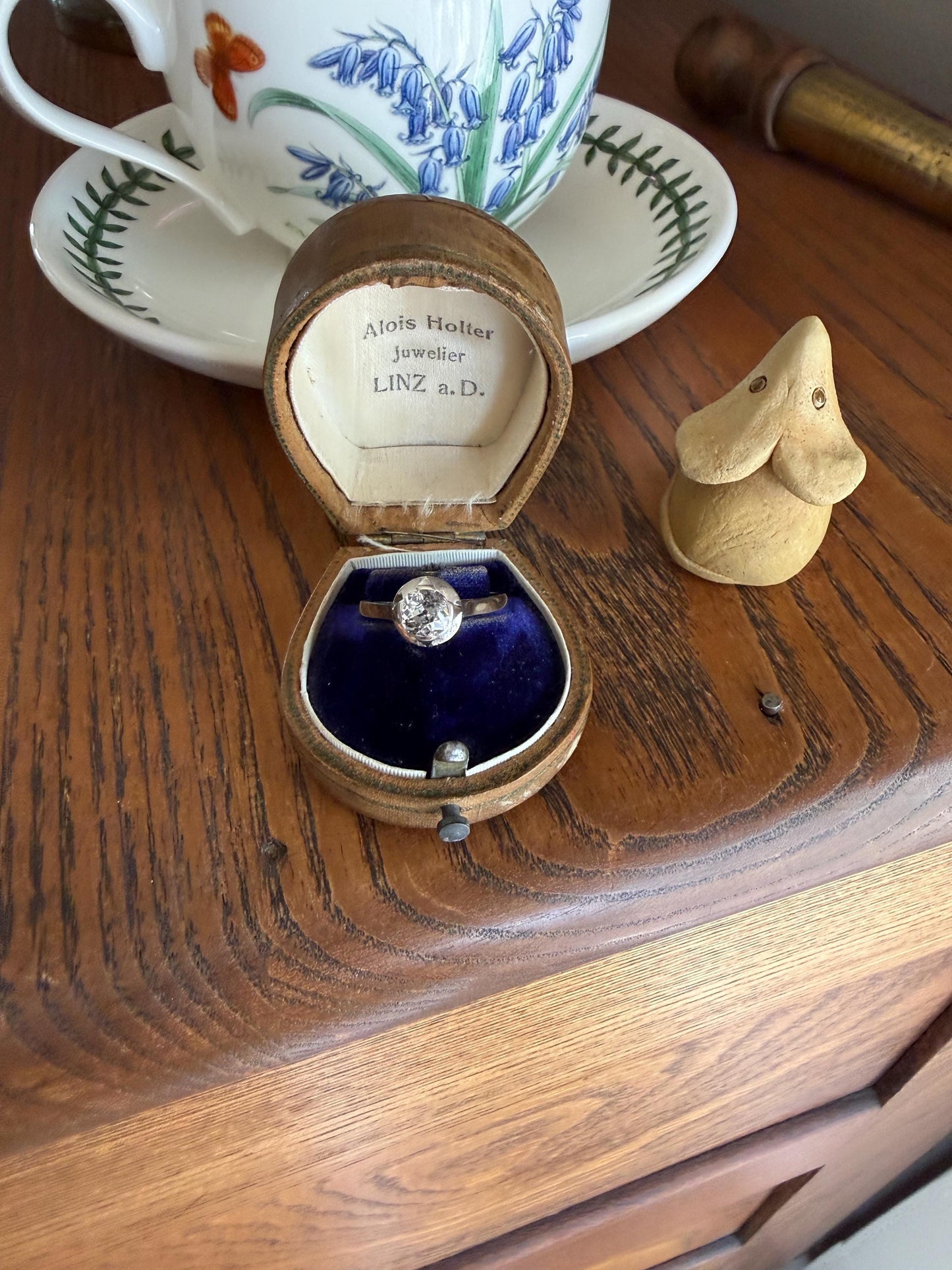 Antique 0.8 Carat Old Mine Cut DIAMOND Ring French 18k White Gold Platinum Halo Solitaire Stacker Band Engagement .8Ctw OMC