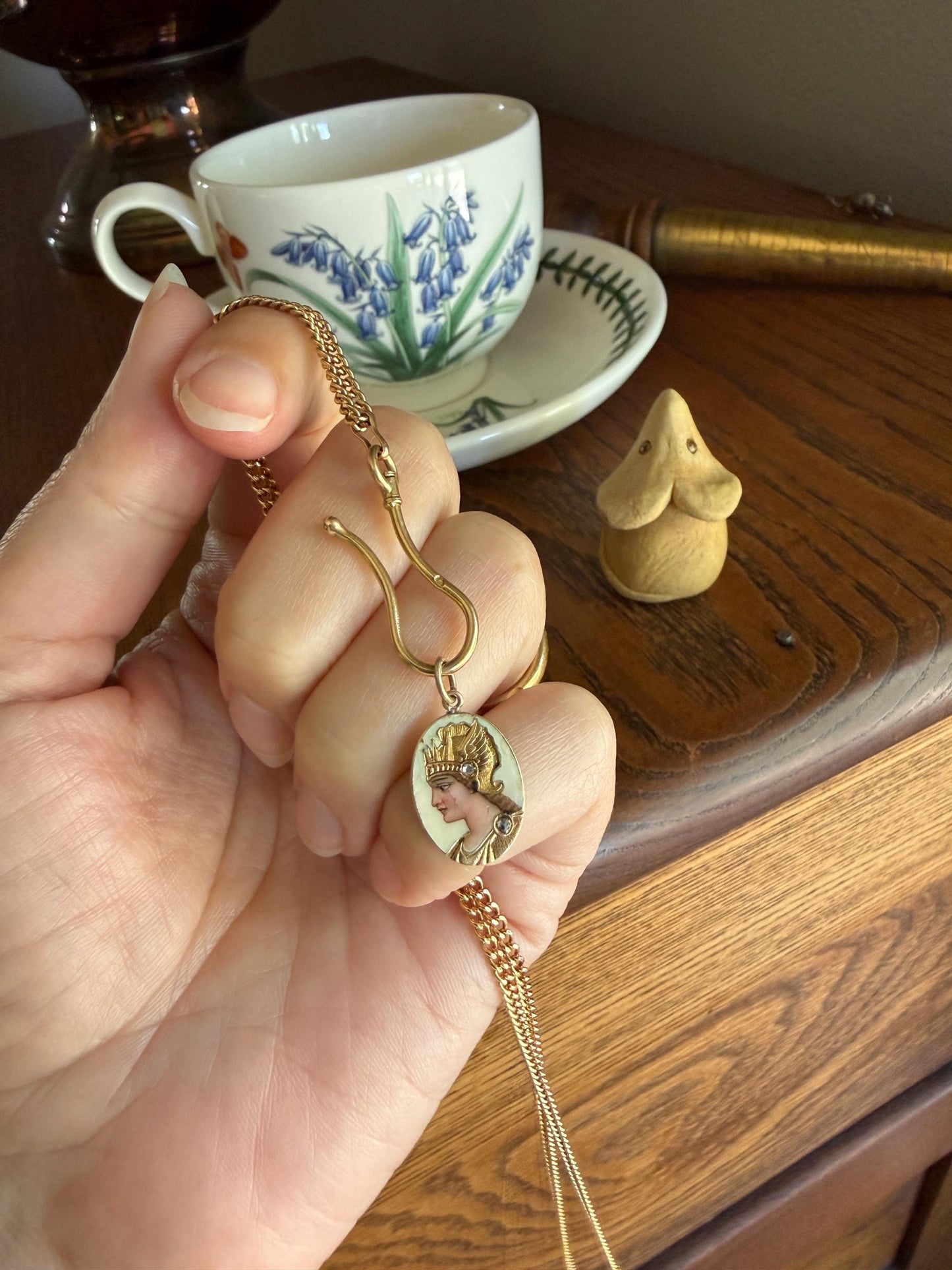 GODDESS Empress QUEEN Antique Enamel Pendant 18k Gold Rose Cut Diamond Hand Painted Victorian Art Nouveau Woman Bracelet Necklace Charm
