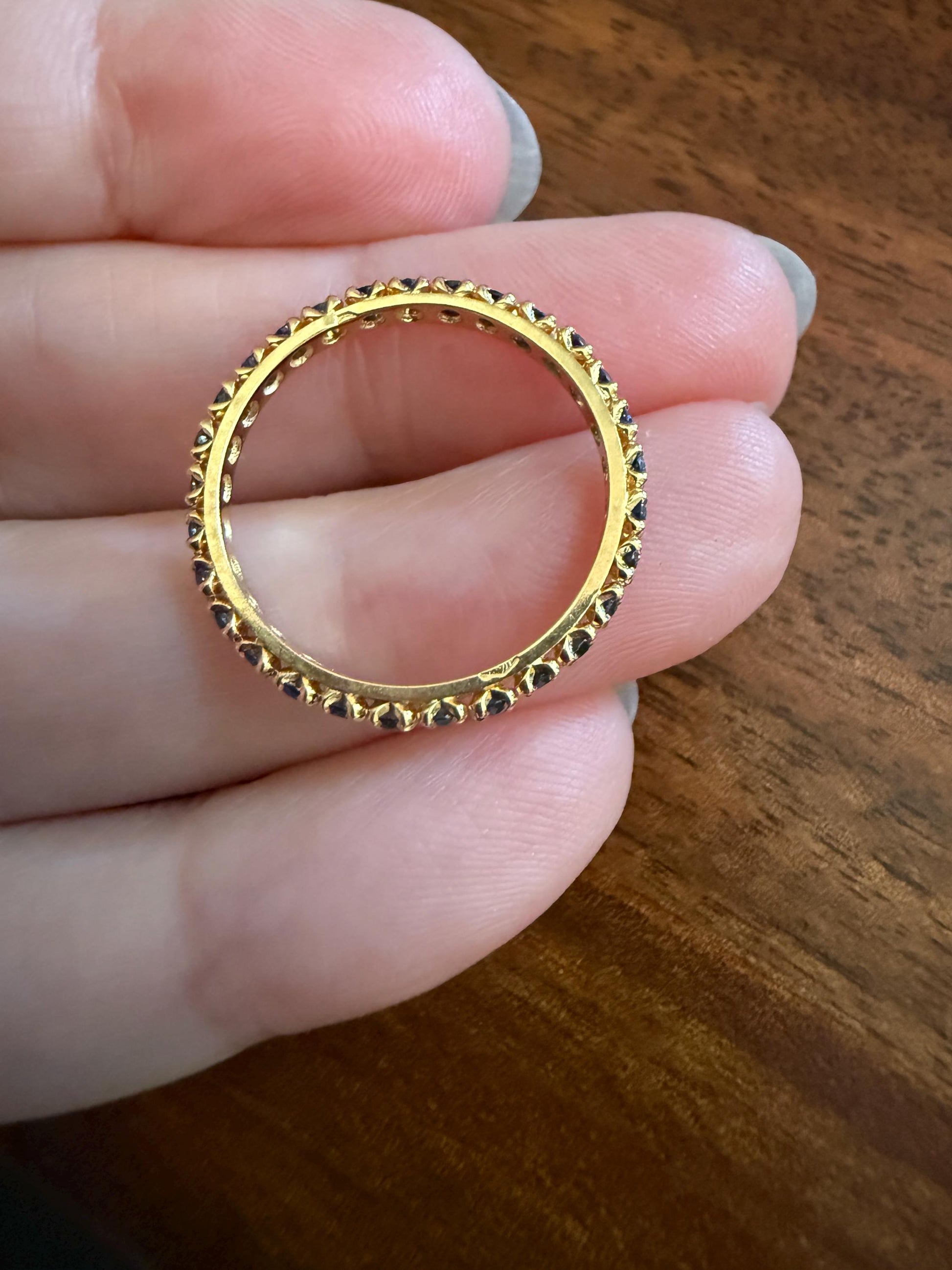 Vintage Natural SAPPHIRE Full Eternity Skinny Band Ring 18k Gold Minimalist Line Stacker Romantic Gift Blue Pair Ruby Avail