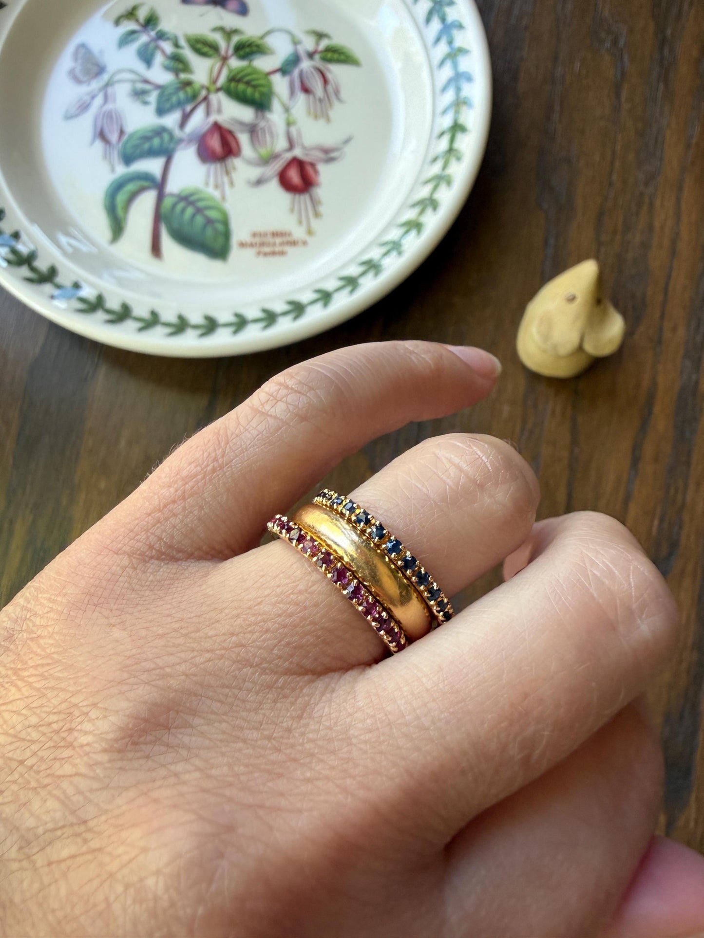 Vintage Natural SAPPHIRE Full Eternity Skinny Band Ring 18k Gold Minimalist Line Stacker Romantic Gift Blue Pair Ruby Avail