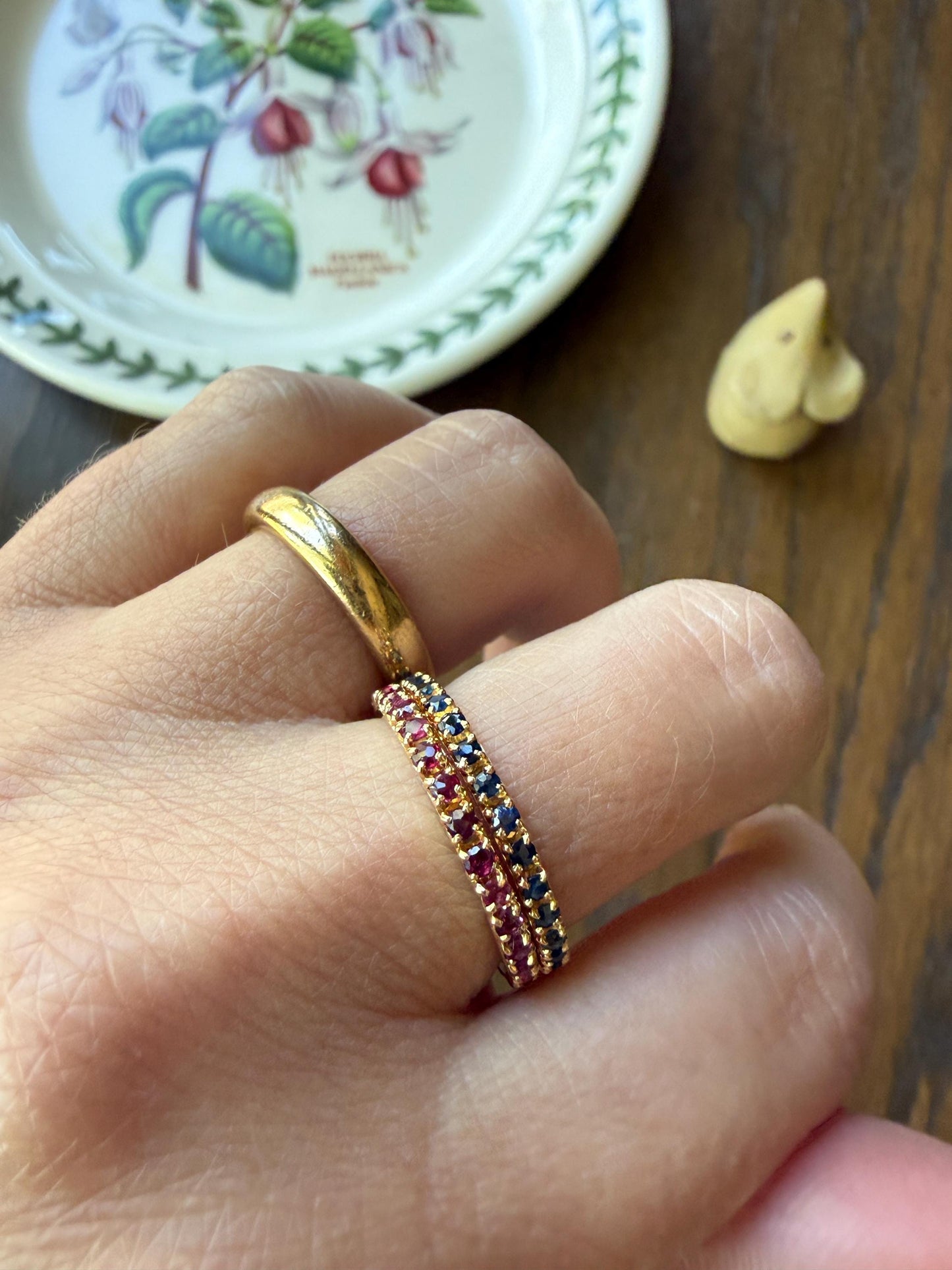 Vintage Natural RUBY Full Eternity Skinny Band Ring 18k Gold Minimalist Line Stacker Romantic Gift Red Pink Pair Sapphire Avail