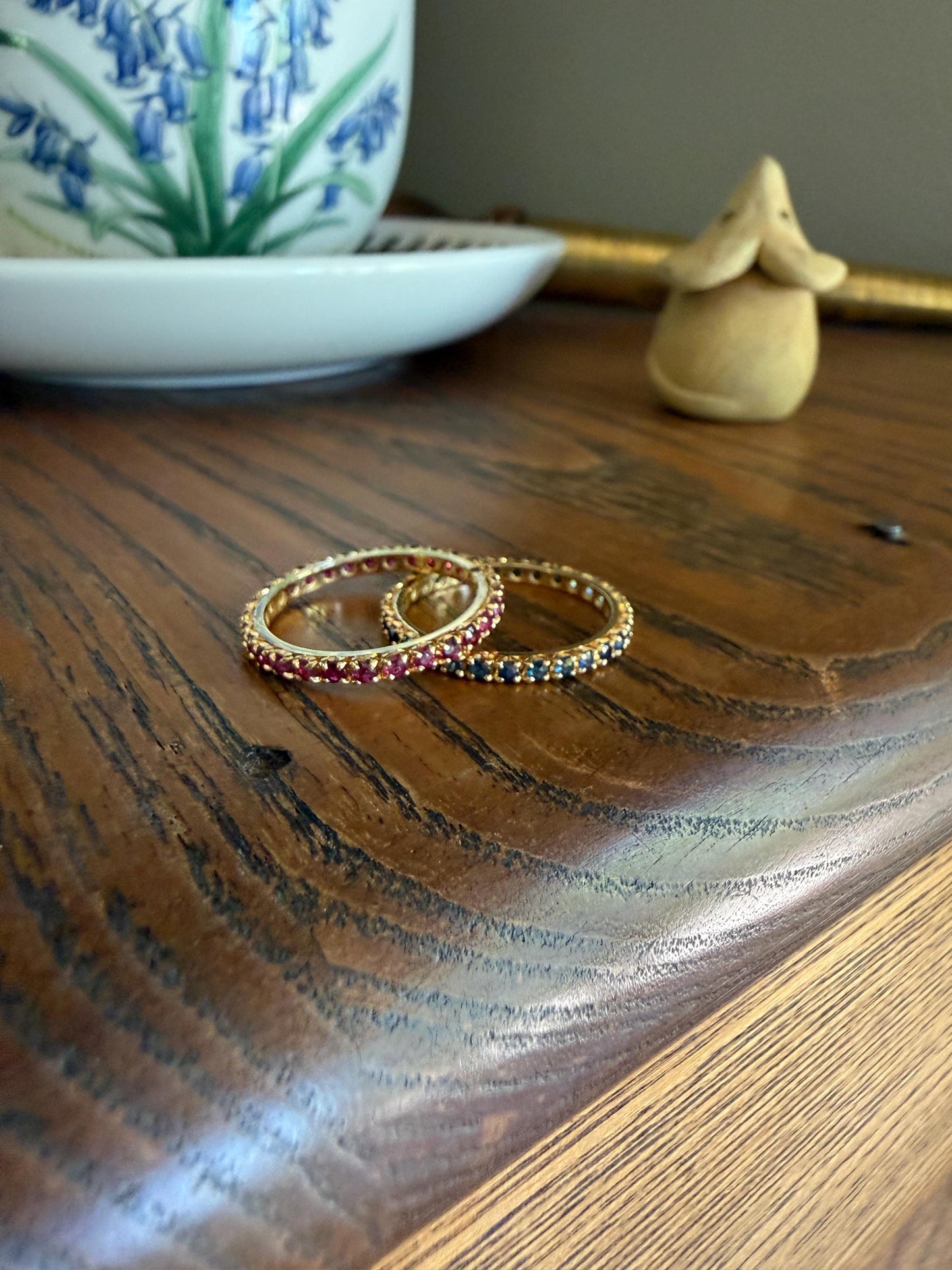 Vintage Natural RUBY Full Eternity Skinny Band Ring 18k Gold Minimalist Line Stacker Romantic Gift Red Pink Pair Sapphire Avail