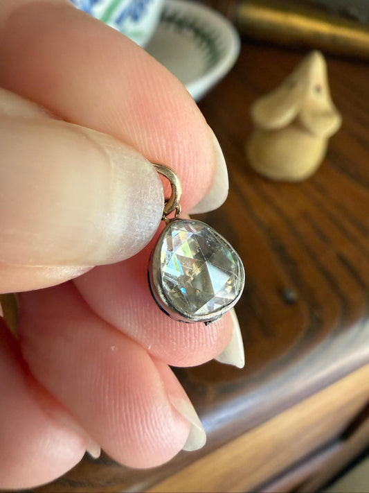 Antique Natural Chubby PEAR Rose Cut DIAMOND Faces up at 1.3 Carat Pendant Platinum Bezel Set Rare Dangle Drop Bracelet Necklace Charm