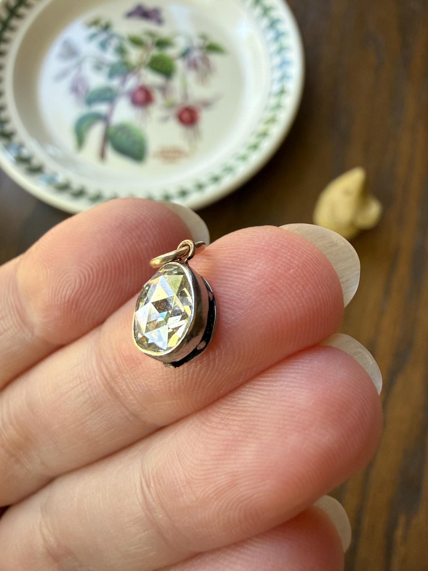 Antique Natural Chubby PEAR Rose Cut DIAMOND Faces up at 1.3 Carat Pendant Platinum Bezel Set Rare Dangle Drop Bracelet Necklace Charm