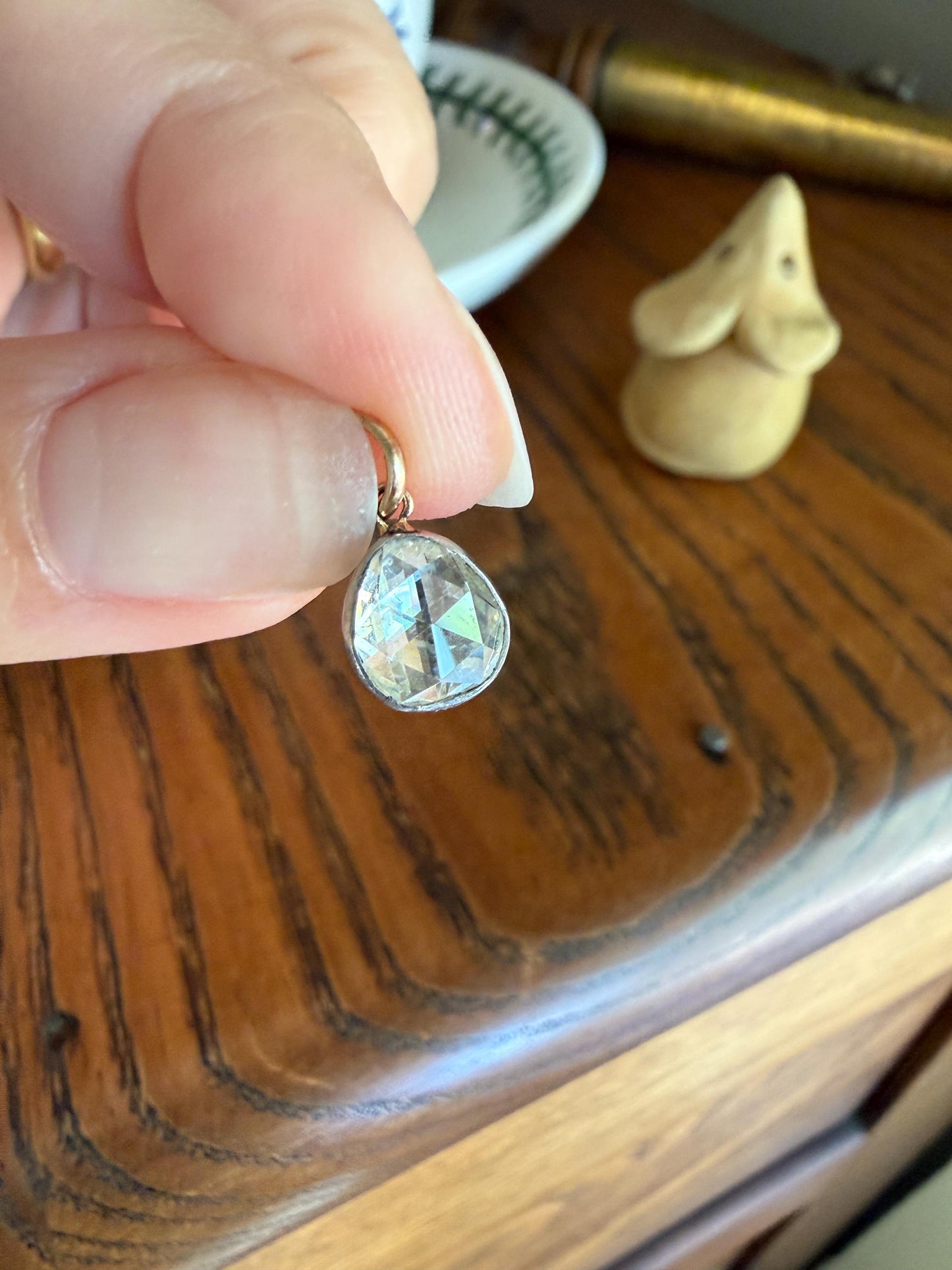 Antique Natural Chubby PEAR Rose Cut DIAMOND Faces up at 1.3 Carat Pendant Platinum Bezel Set Rare Dangle Drop Bracelet Necklace Charm